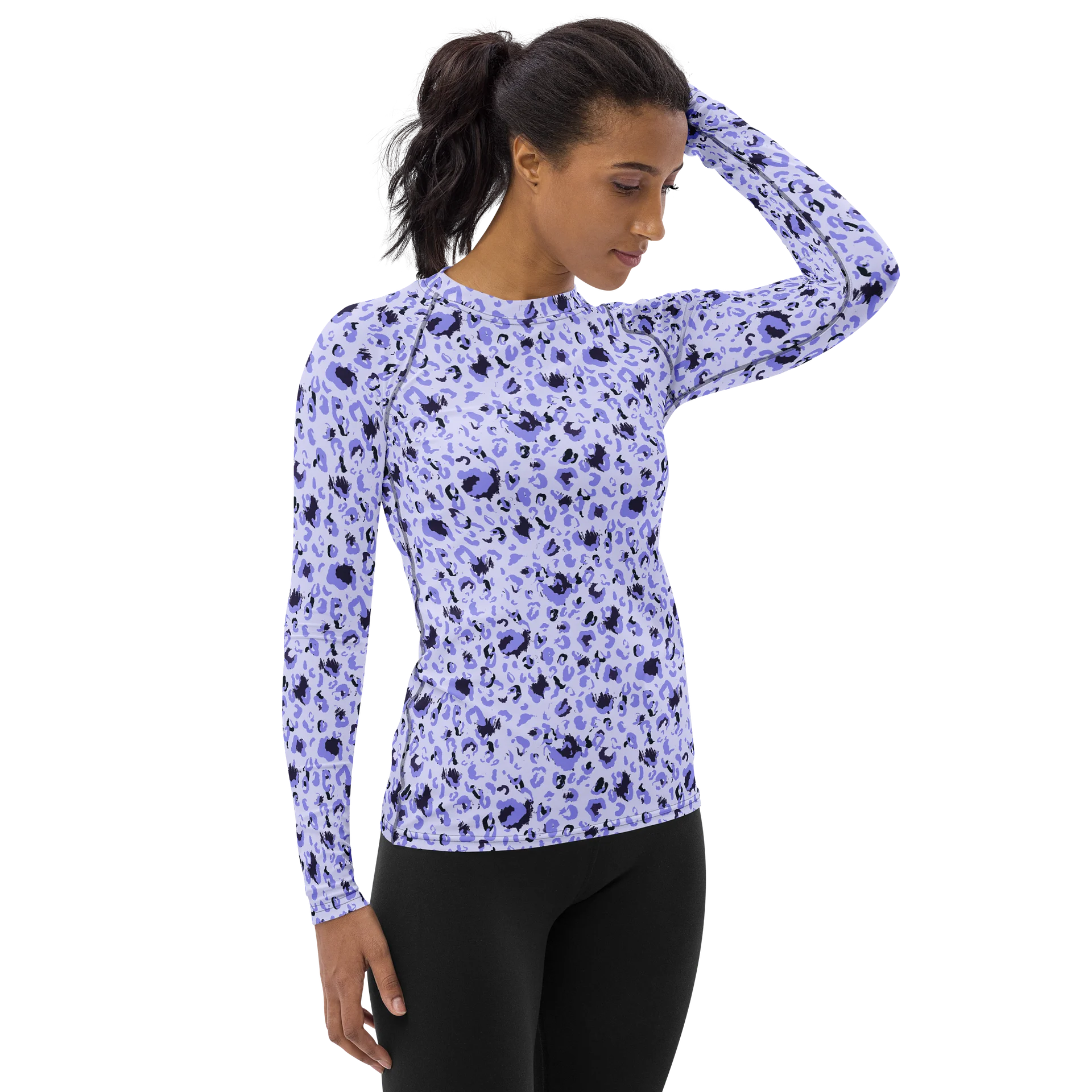 Bold Purple Leopard Spots Women’s Rash Guard product image (4)