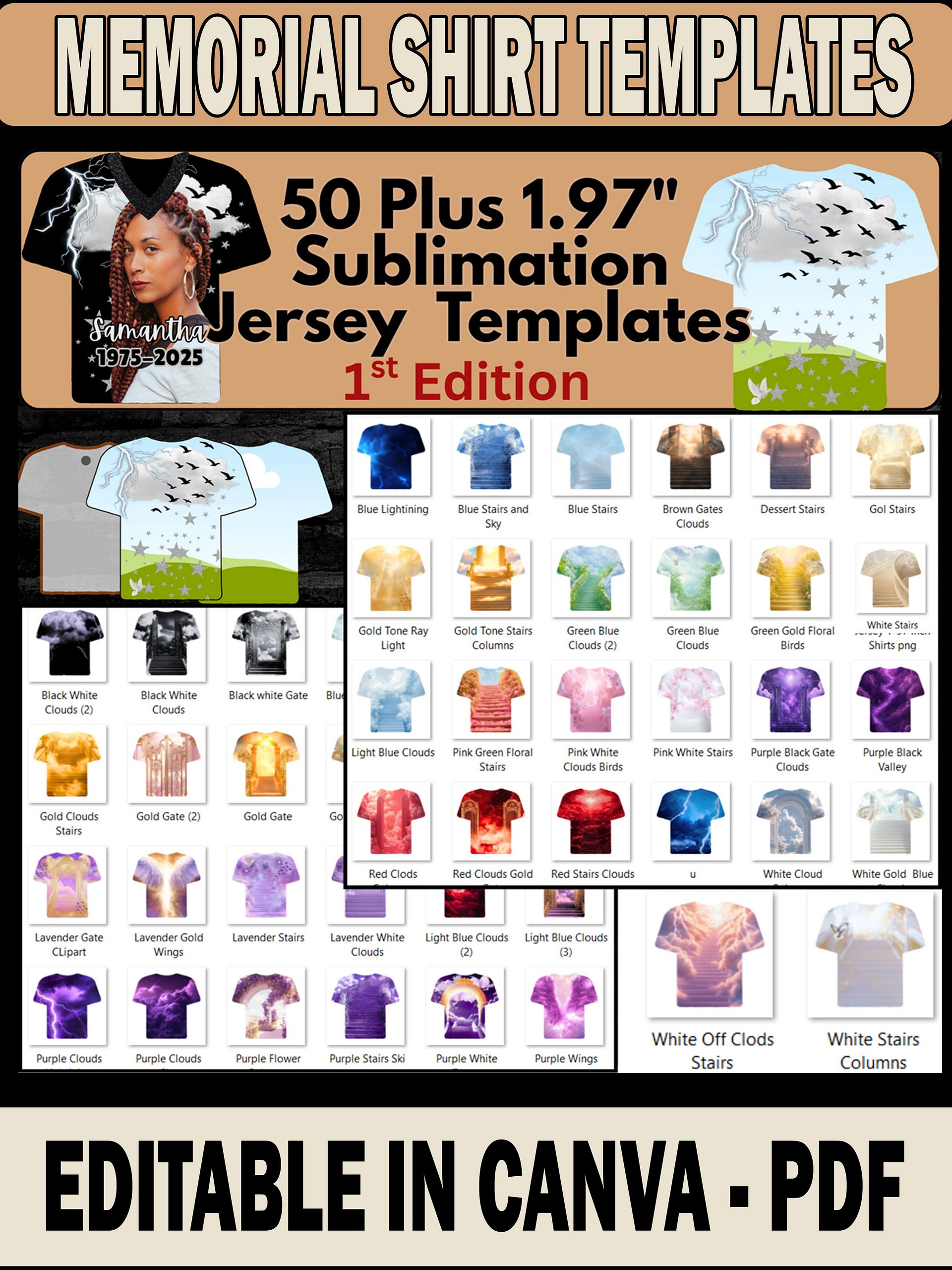 50 Plus 1.97 and 1.57 inch MDF T'Shirt Memorial Templates - Design Editable in Canva - DIY Videos Included product image (1)