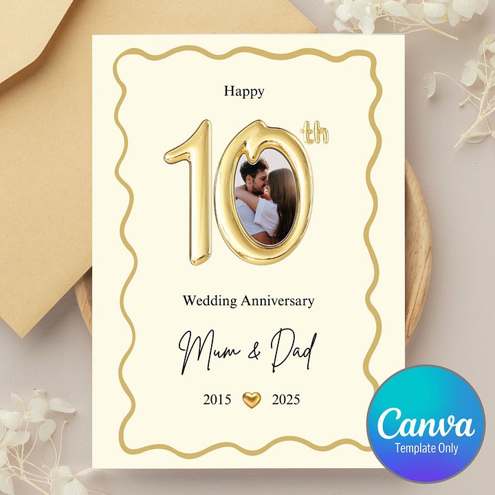 10th Year Wedding Anniversary Photo Card For Parents Template product image (1)
