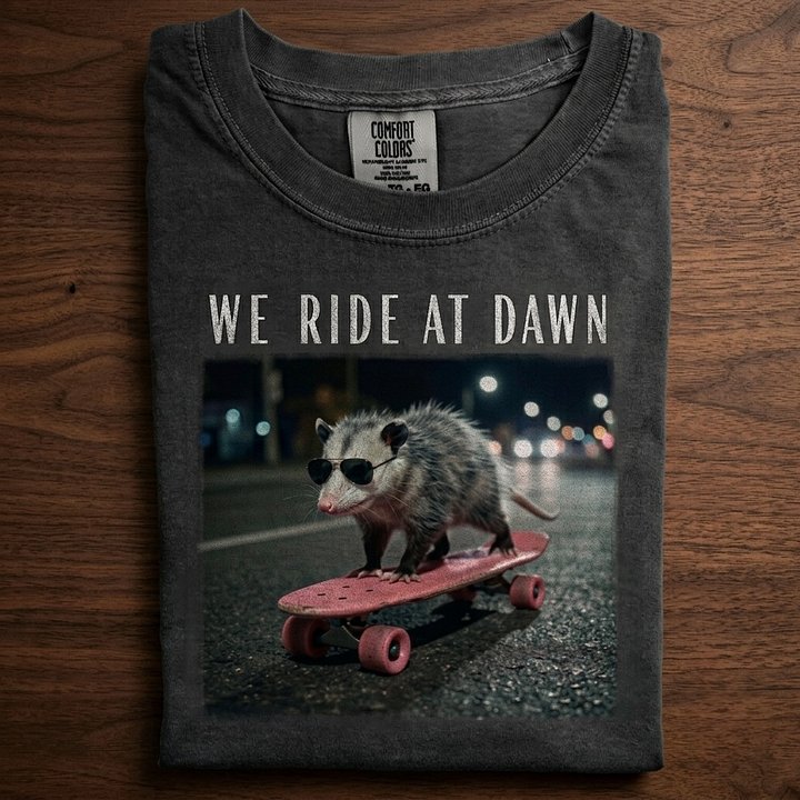 We Ride At Dawn Opossum Skateboard Shirt - Funny Possum Meme Comfort Colors Tee product image (33)