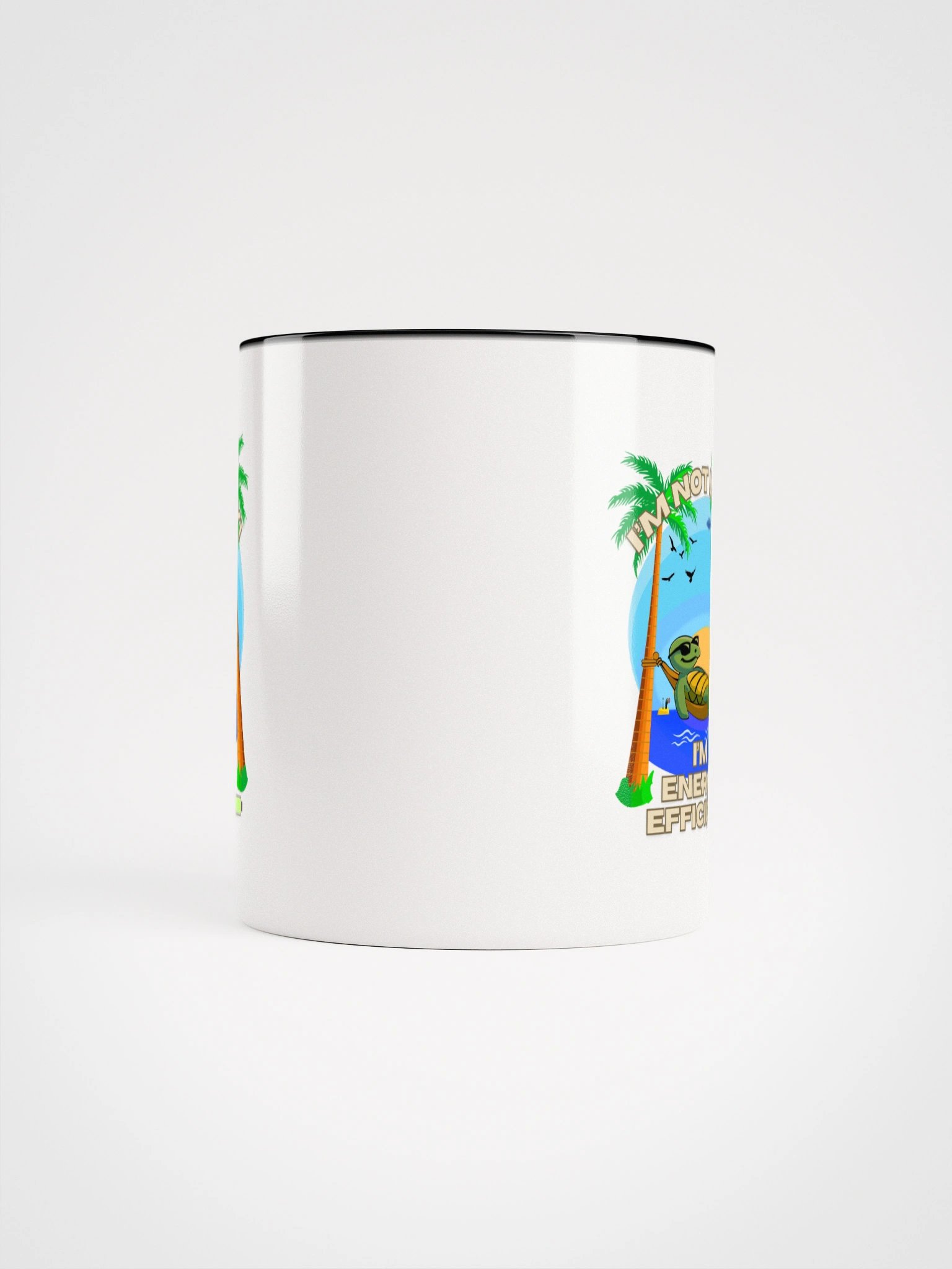 "I'm Not Lazy I'm Energy Efficient Turtle Mug – Funny Beach Hammock Coffee Cup with Sunrise & Palm Trees (11oz / 15oz)" product image (27)