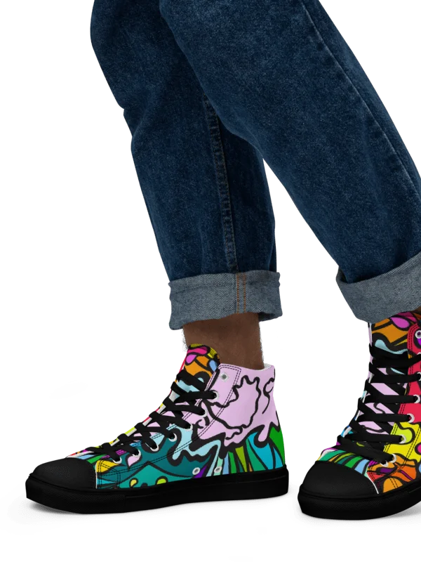 Fluidity in Color Men's High Top Canvas Shoes - Wave at Sunset product image (19)