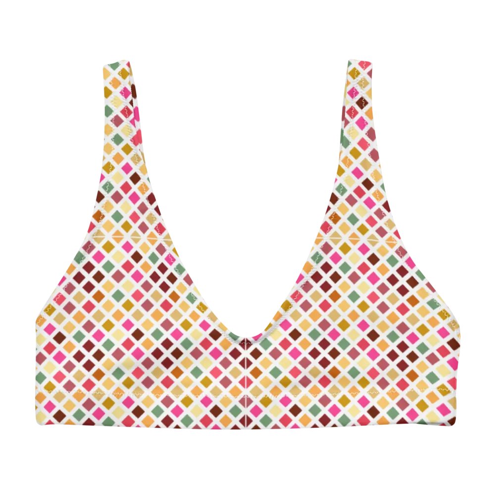 Colorful Square Pattern Design Padded Bikini Top - V3 product image (4)