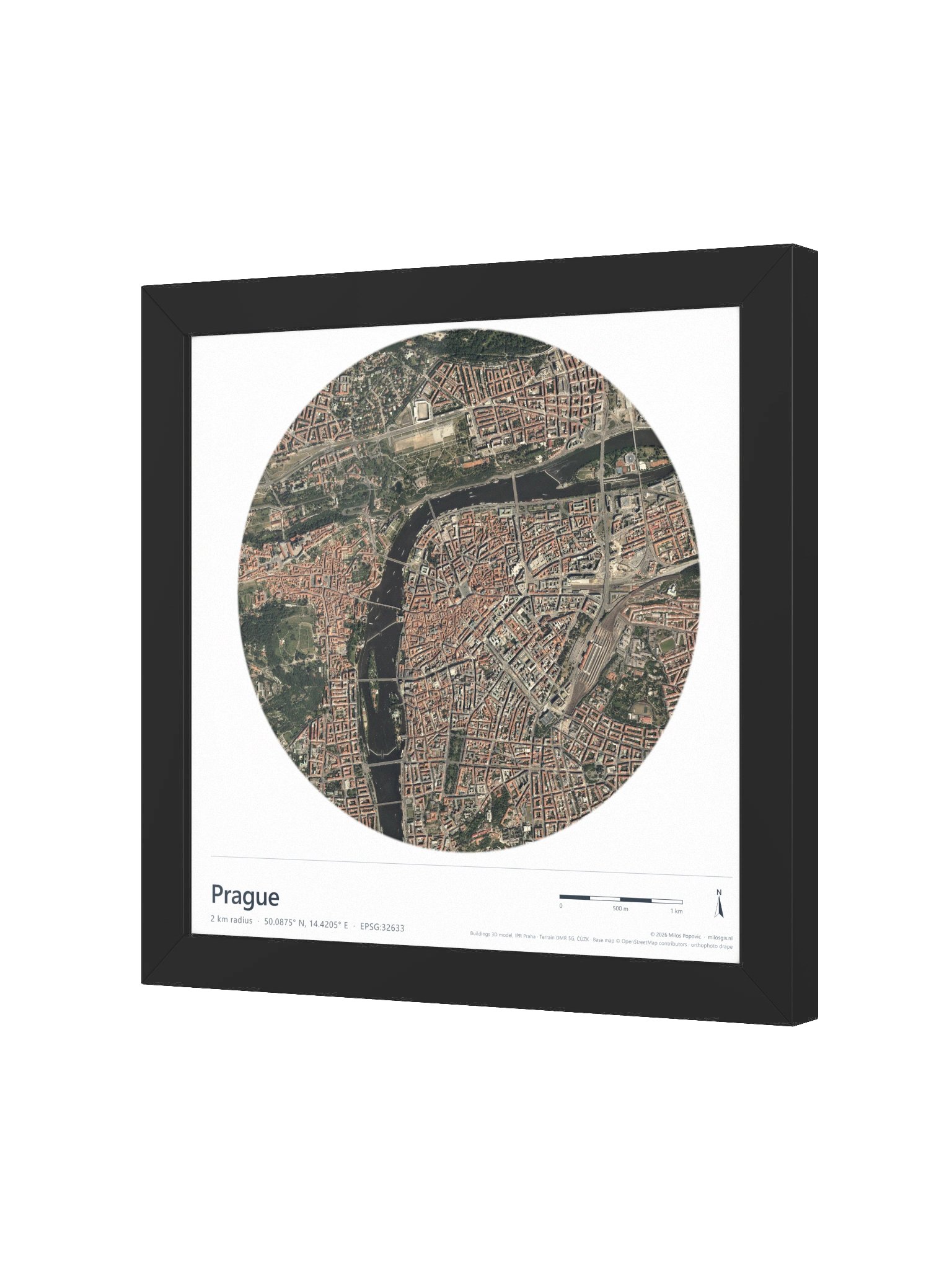 Prague — Path-Traced 3D Orthophoto City Map · Framed Matte Poster product image (6)