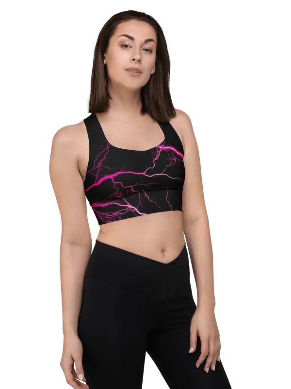 Neon Pink Lightning Longline Sports Bra product image (1)
