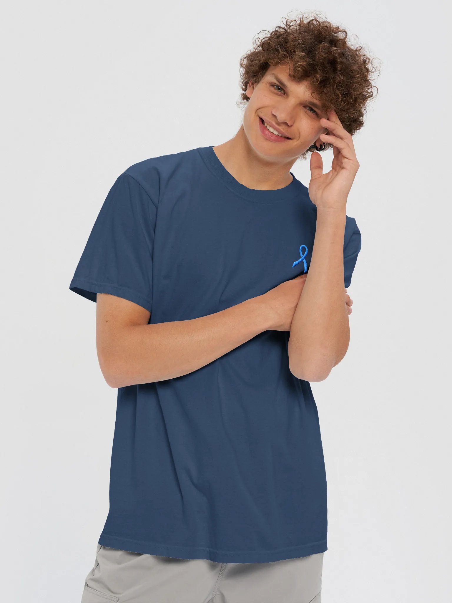 Awareness Blue Ribbon Loop T-Shirt - Embroidered product image (9)