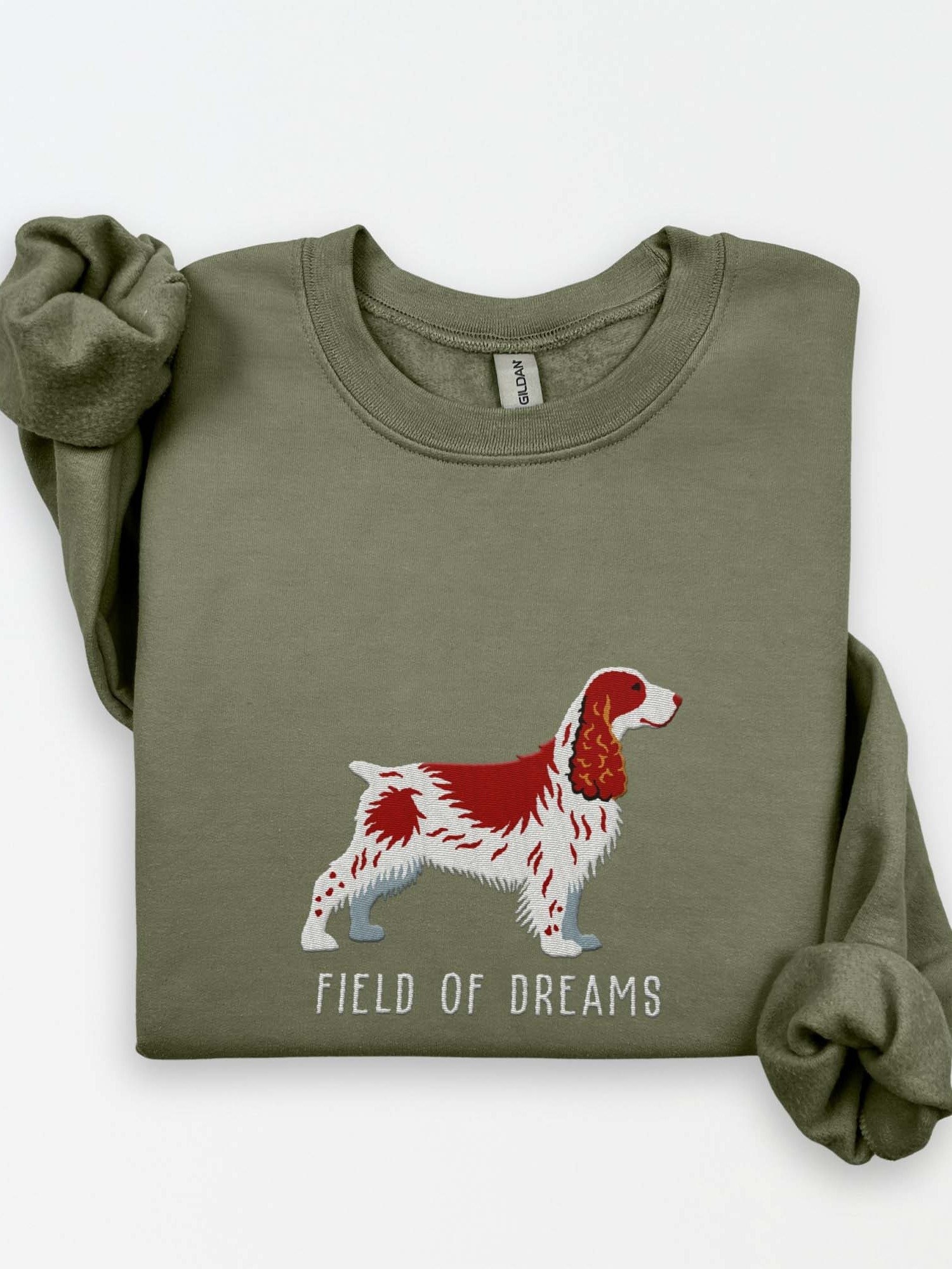 Field of Dreams Sweatshirt (Embroidered) of a Field Spaniel(Liver & White) product image (1)