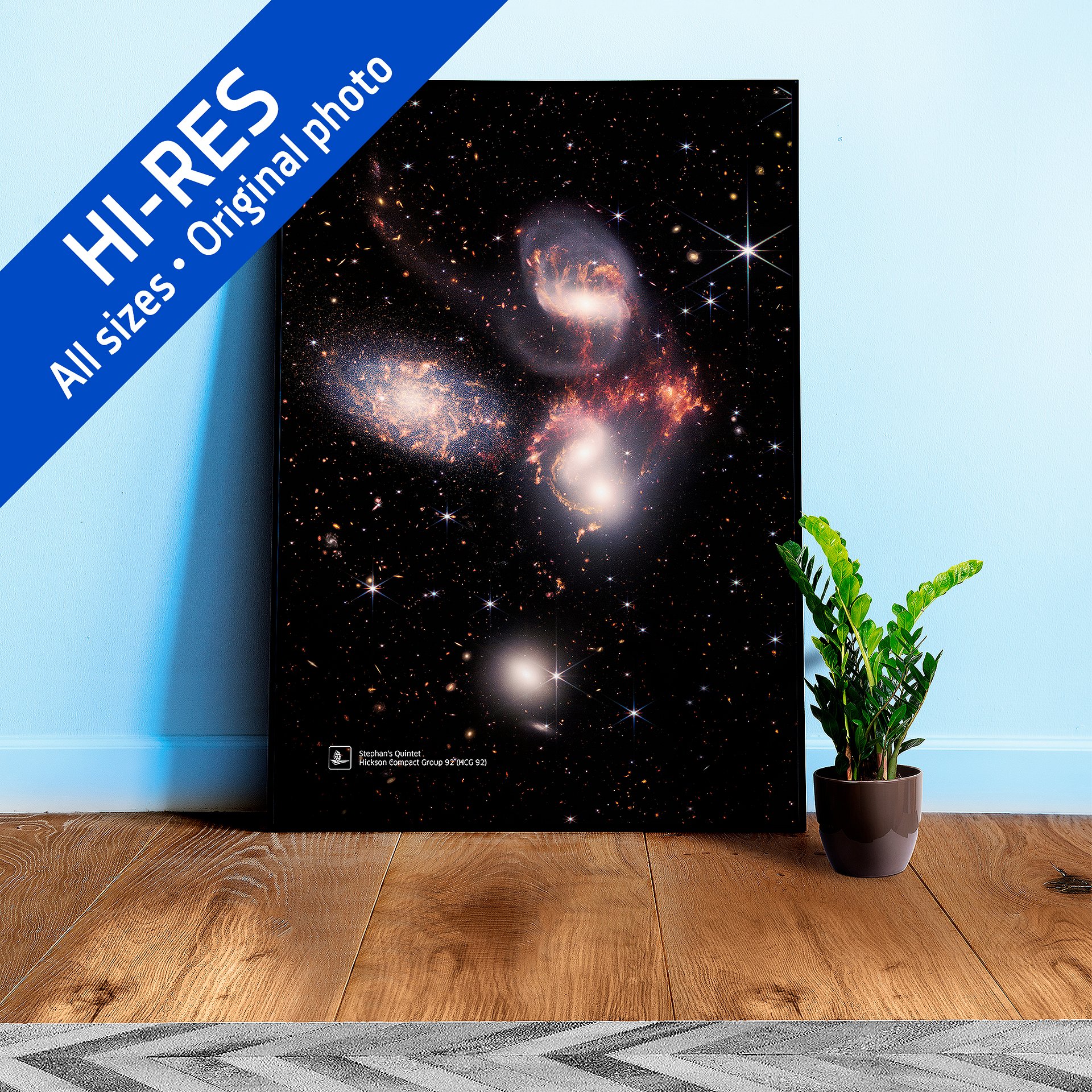 Stephan’s Quintet, Hickson Compact Group 92 (HCG 92) (James Webb/JWST) — space poster, science poster product image (1)