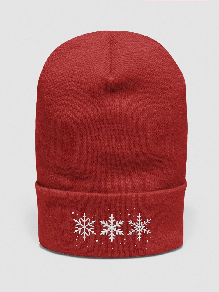 White Snowflakes Embroidered Cuffed Beanie product image (1)