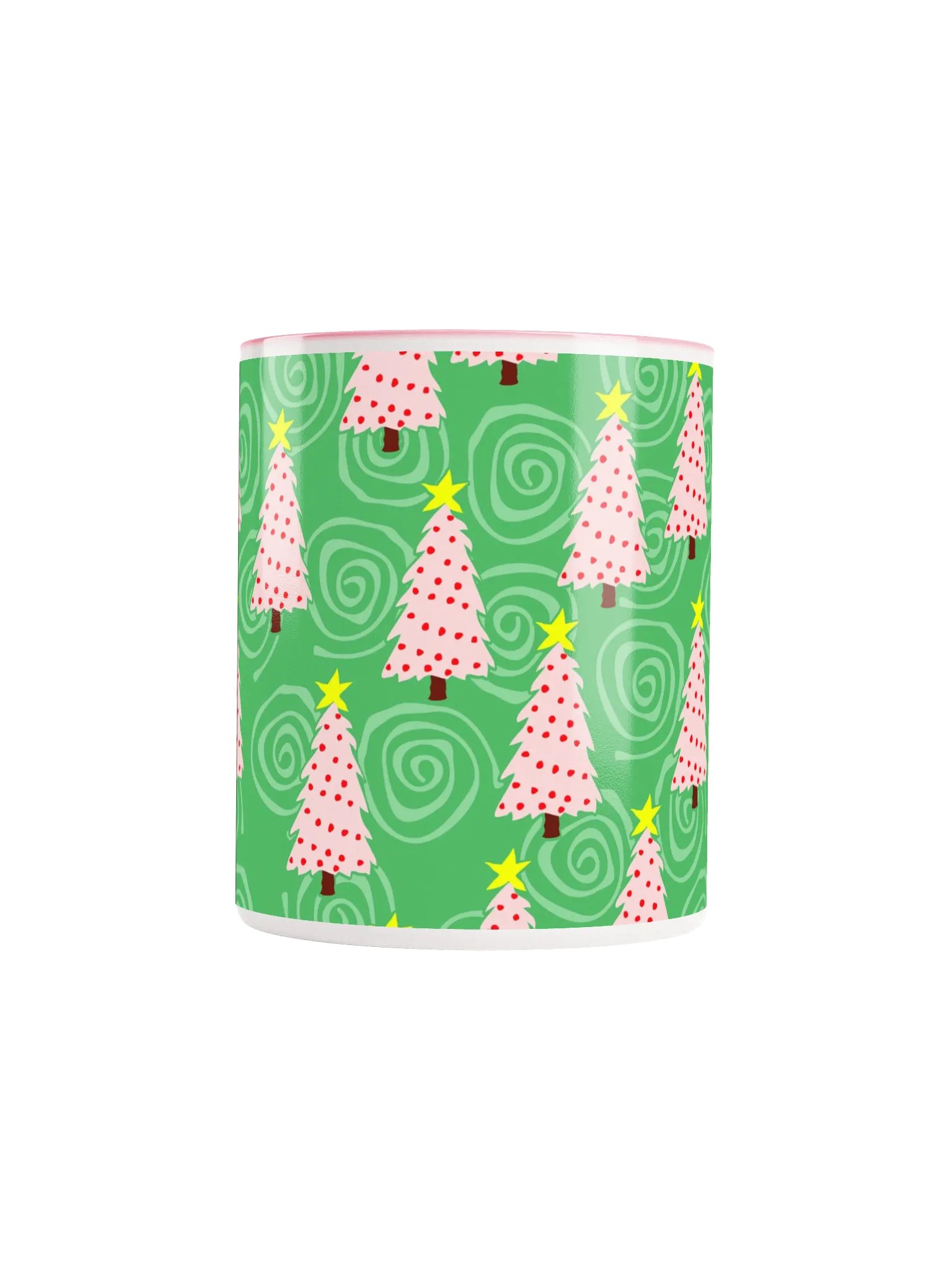 Pink Christmas Trees on Green Spirals Ceramic Mug product image (5)