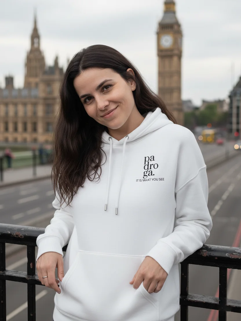 padroga. white hoodie vertical logo product image (8)