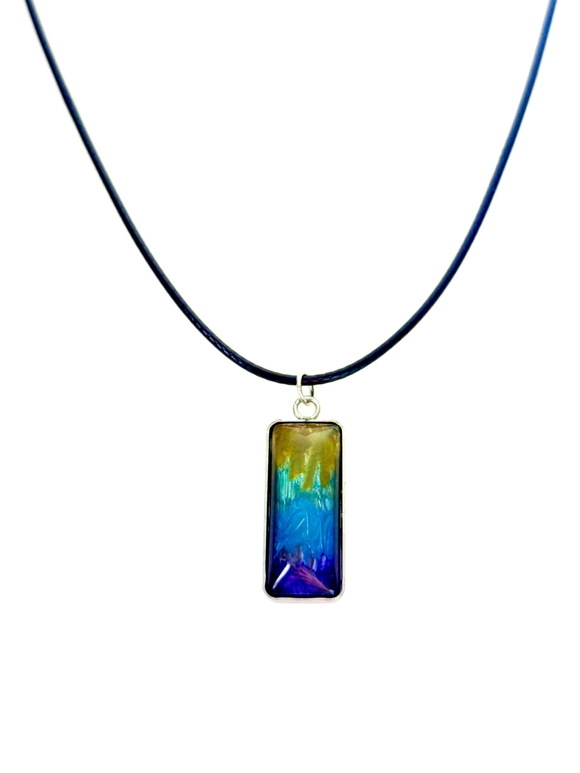 MFD-00153 | Electric Tide Pendant Necklace | Yellow, Blue & Purple Gradient | Rectangle Cabochon | Monique Faella Designs™ product image (2)