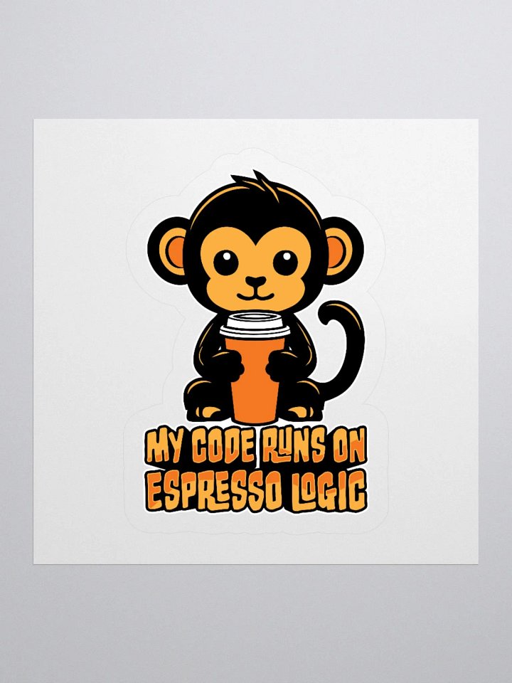 My Code Runs on Espresso Logic – Cute Monkey Design Sticker product image (8)