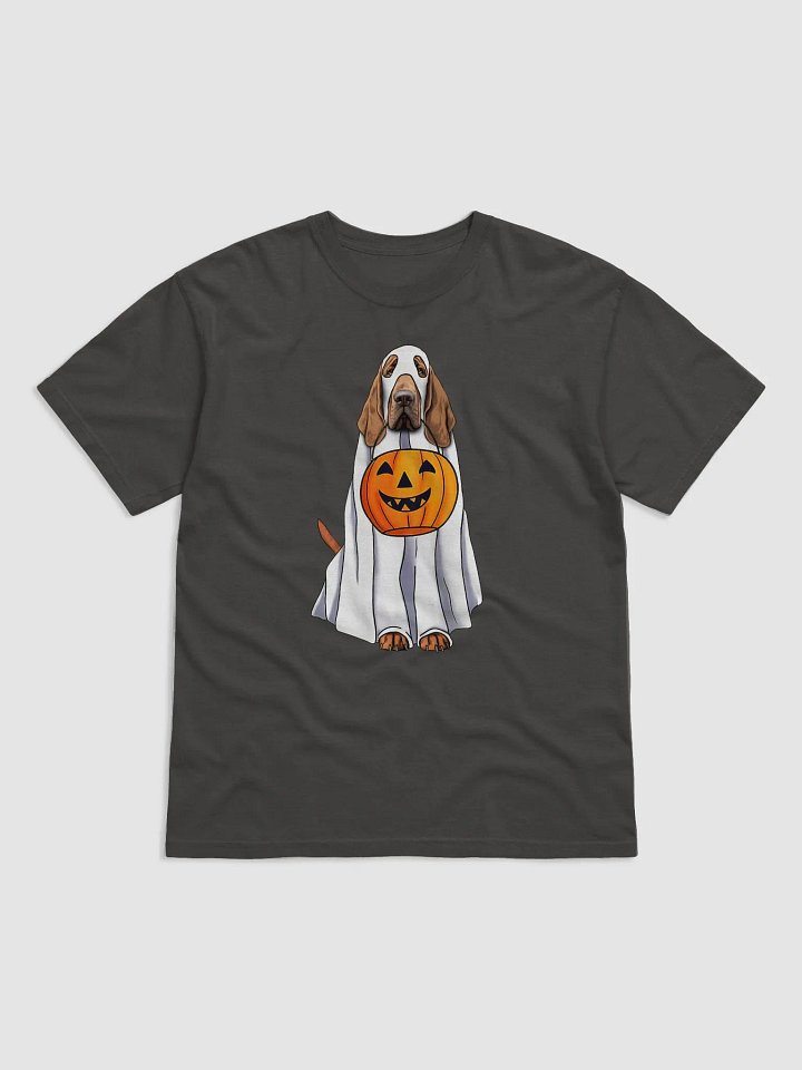 Bloodhound Halloween Tee | Funny Fall & Halloween Bloodhound Wearing a Ghost Costume with Pumpkin Basket product image (1)