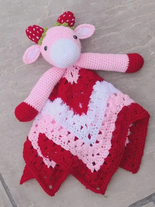 Strawberry Cow Lovey Crochet Pattern Baby Comforter Blanket PDF Pattern - Crafting Happiness product image (9)