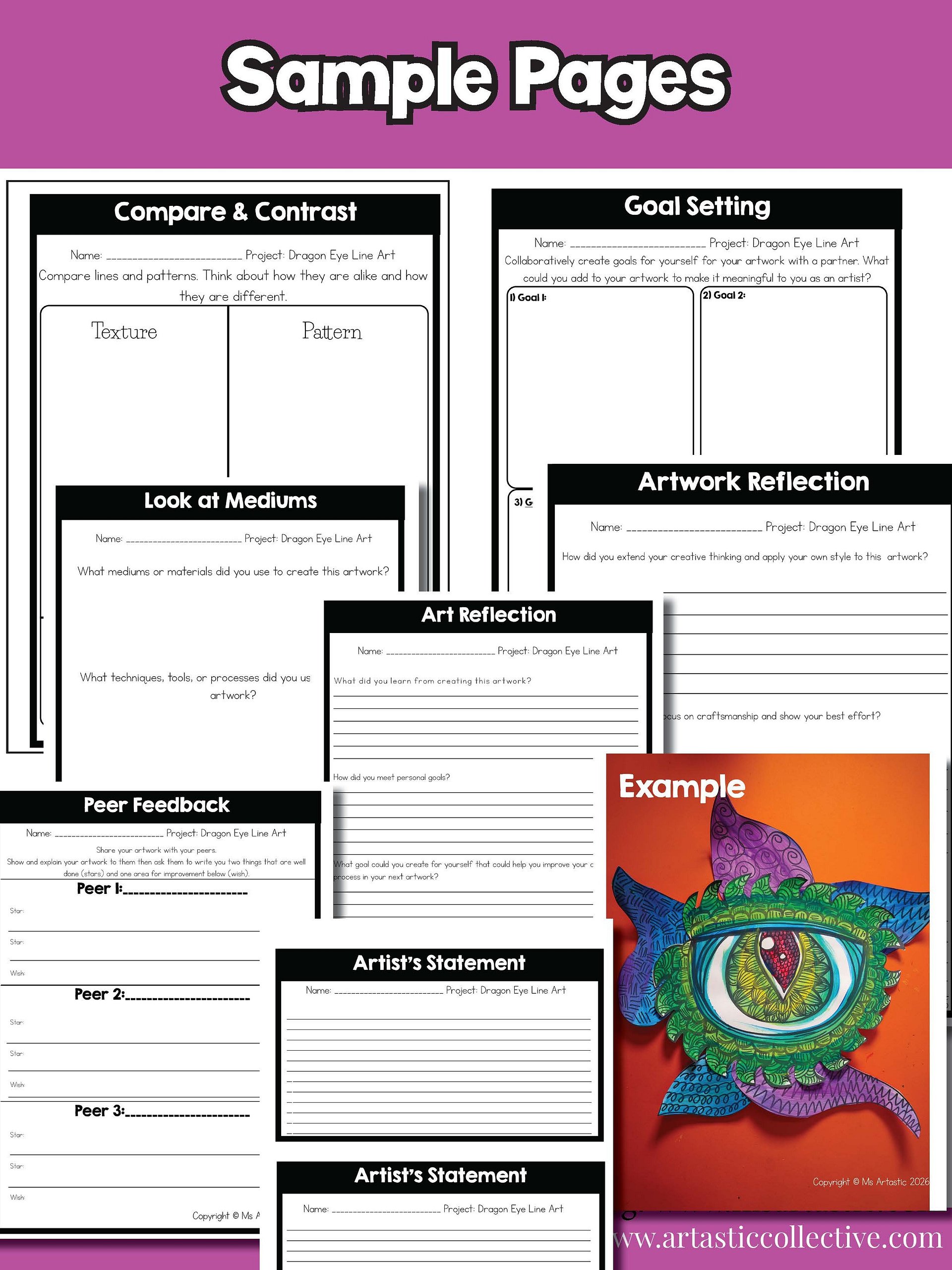 Dragon Eye Art Lesson Element of Art Line 5th Grade Line Art Project Dragon Art product image (11)