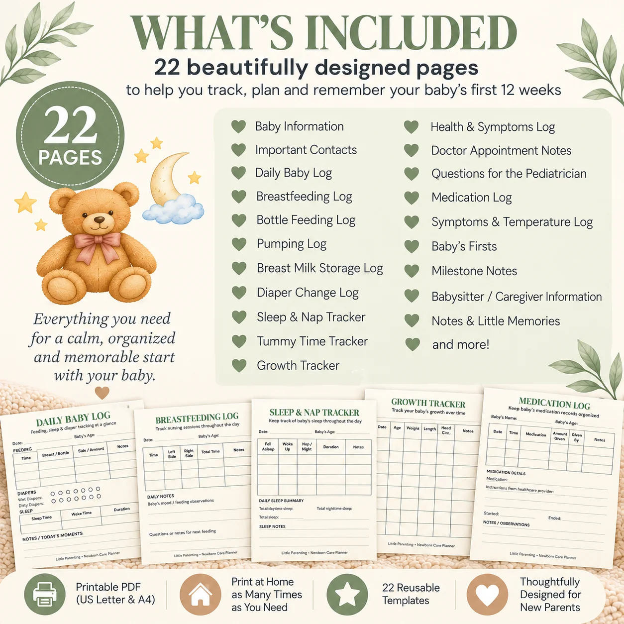 Newborn Care Planner & Baby Tracker Printable | First 12 Weeks product image (2)