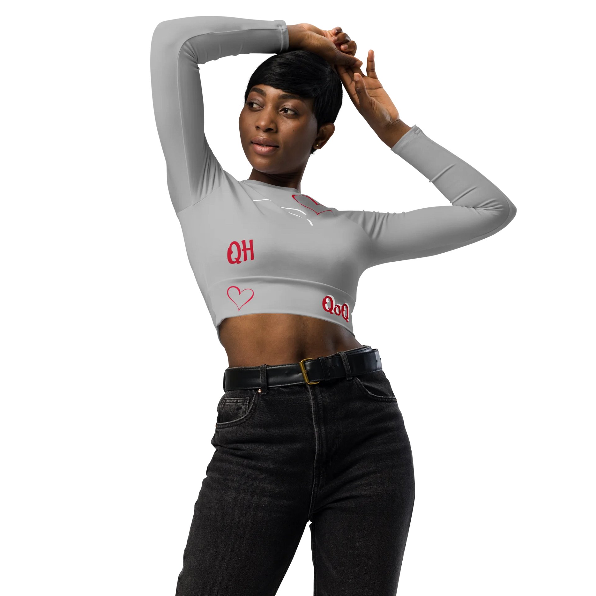 "Qu@lity He@rt" Long Sleeve Crop Top (Grey) product image (3)