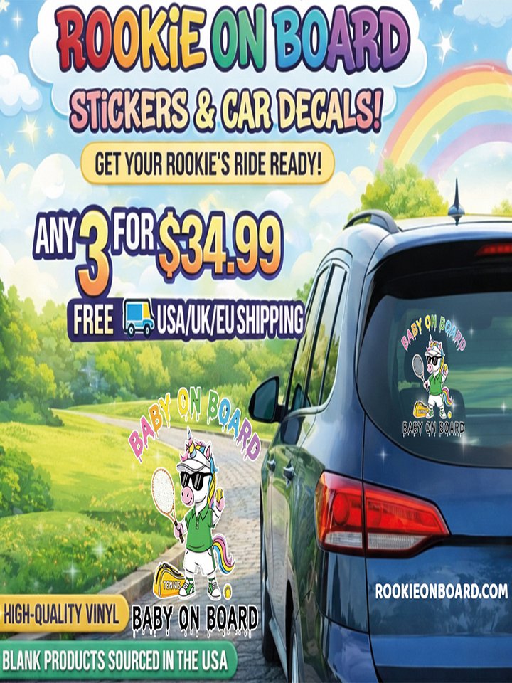 Funny Unicorn Tennis Baby on Board Sticker - 5x5 Weatherproof Vinyl Car Decal - Premium Unicorn Tennis Court Accessory product image (2)