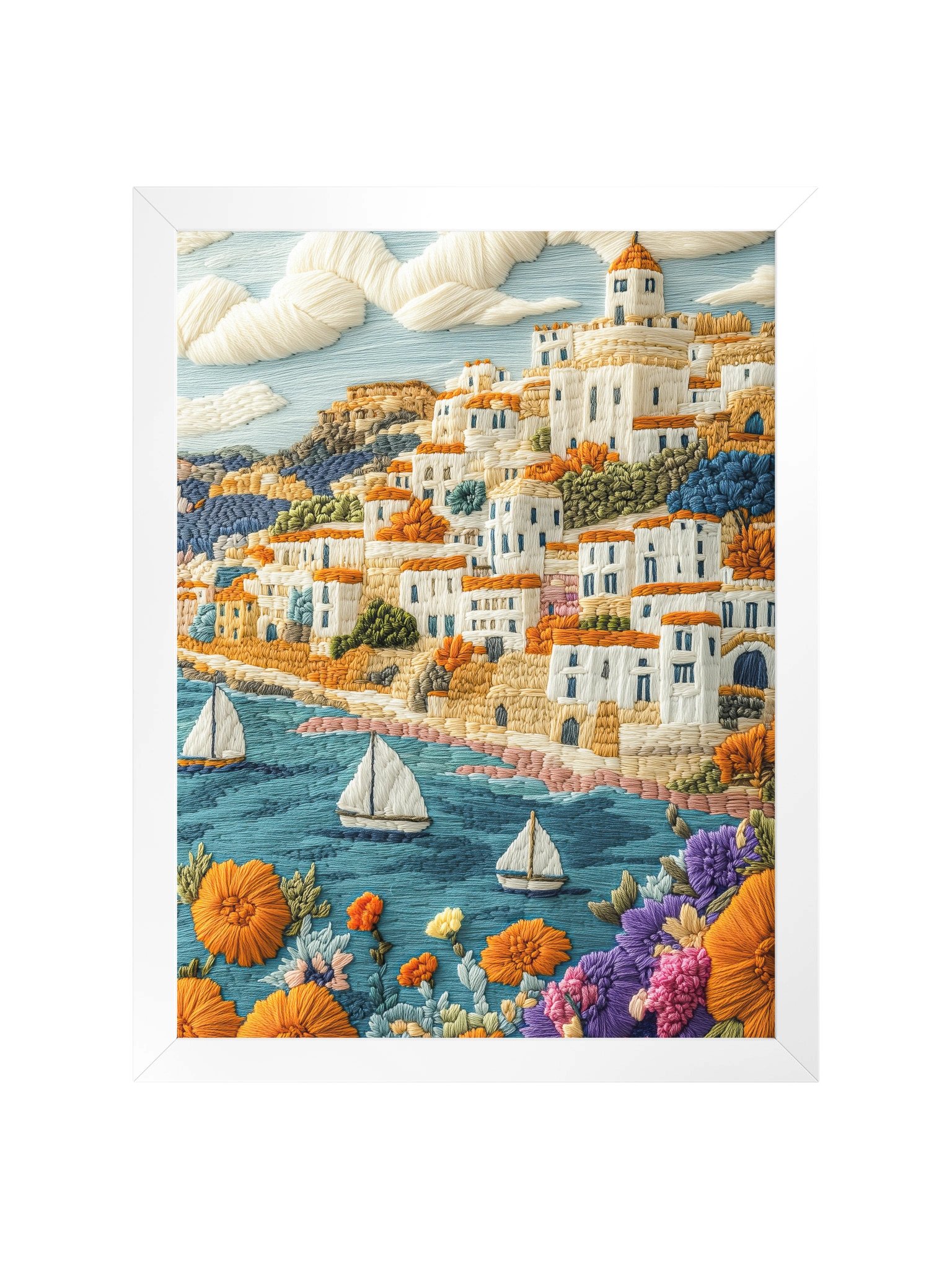 A Summer on the Côte d’Azur | Embroidery-Style Wall Art — Framed Print product image (9)