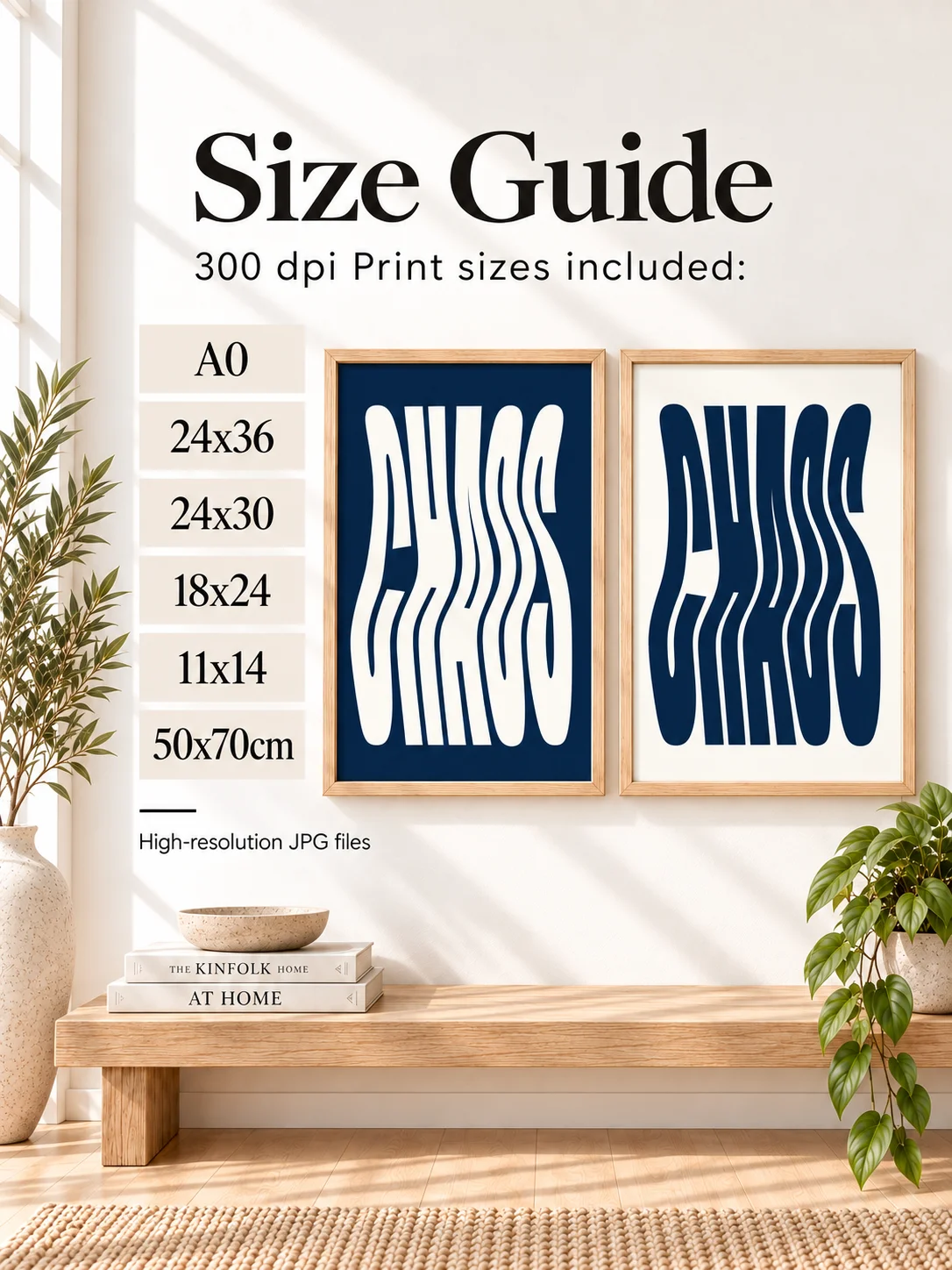 CHAOS Wavy Typography Poster, Navy Blue Retro Printable Art, Y2K Abstract Statement Decor, Minimal Digital Download product image (3)