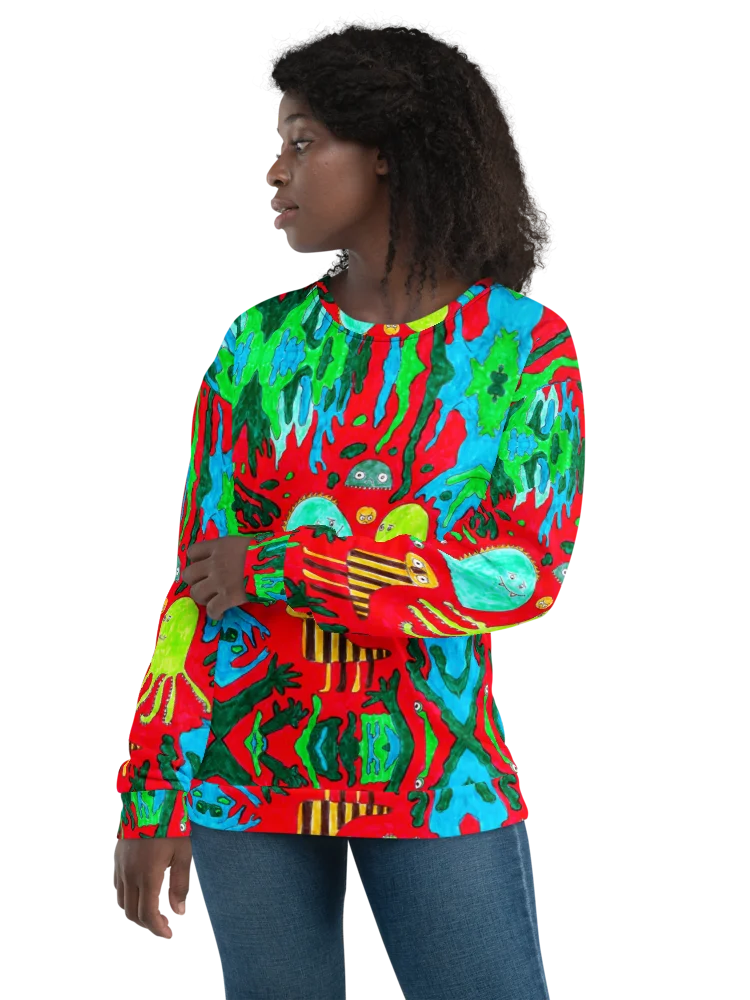 Abstract Doodle Monsters in Red All-Over Sweatshirt product image (12)