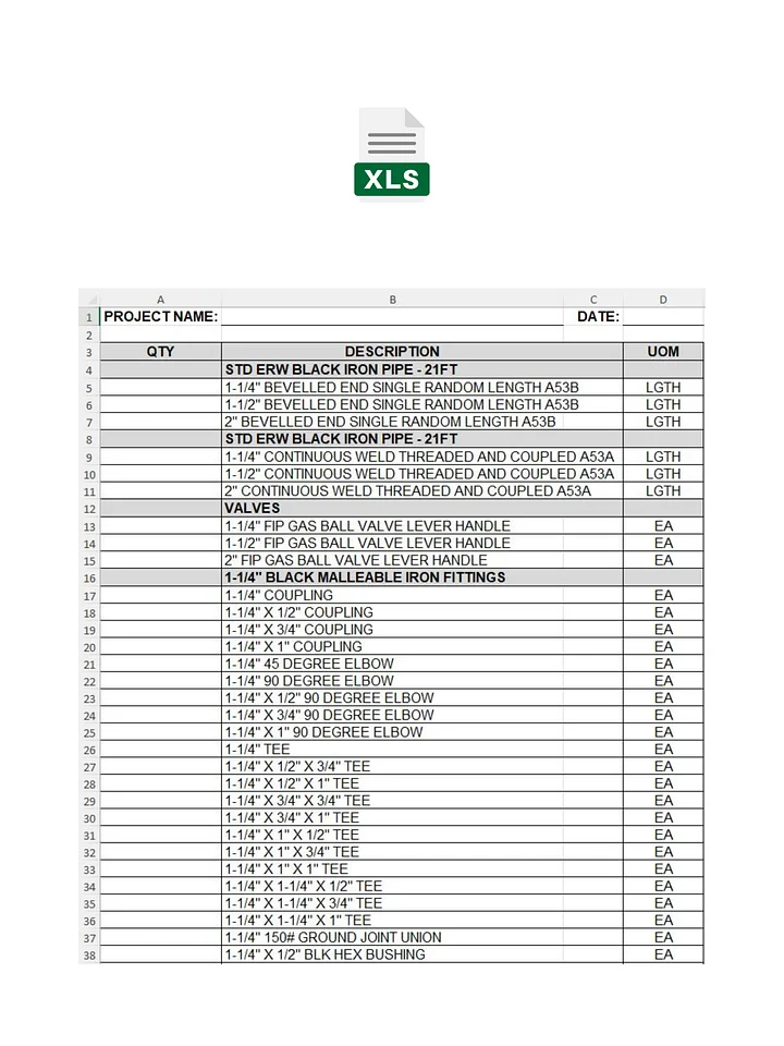 Black Iron BOM MS Excel Template No 4 product image (1)