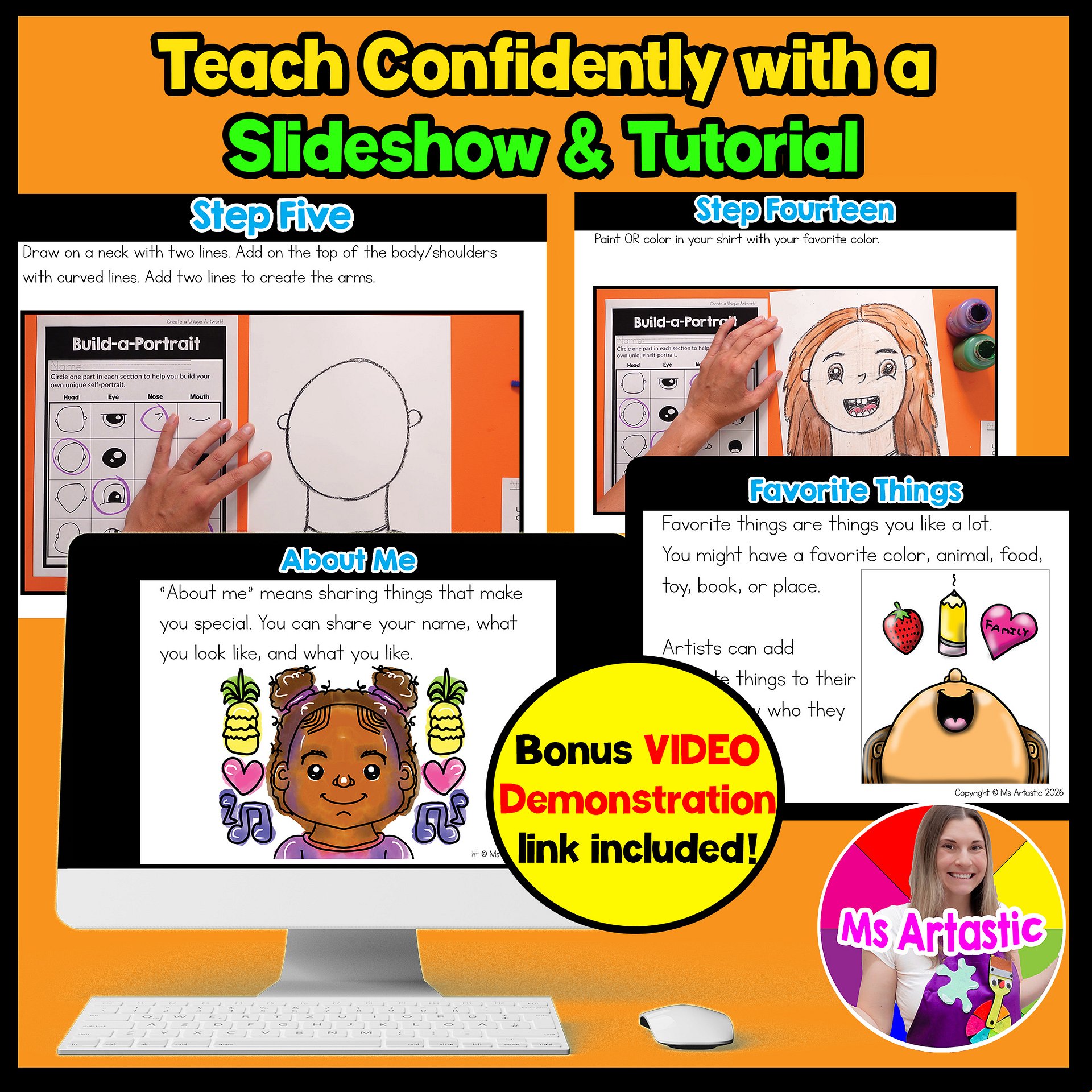 Kindergarten About Me Art Lesson Self Portrait Favorite Things Art Project BTS product image (2)
