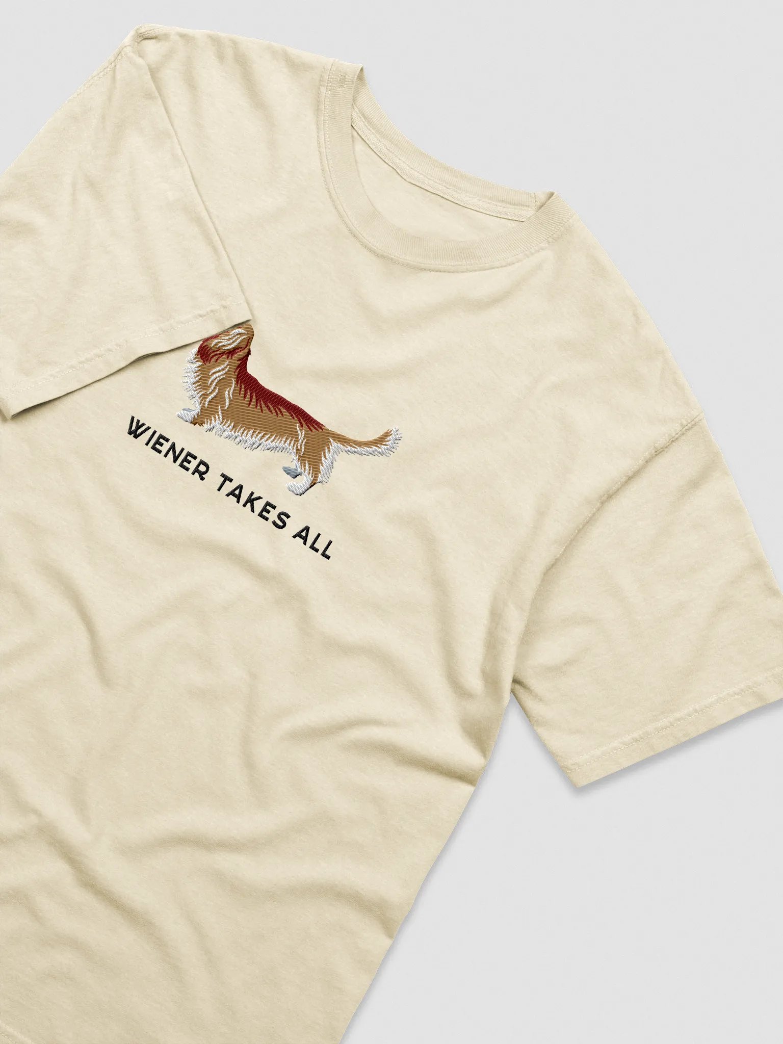 Wiener Takes All T-Shirt(Embroidered) of a Longhaired Dachshund(Fawn) product image (6)