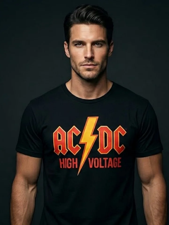 AC/DC High Voltage T-Shirt | Lightning Bolt Fire Graphic Tee | Bon Scott Era Vintage Collector Shirt product image (1)
