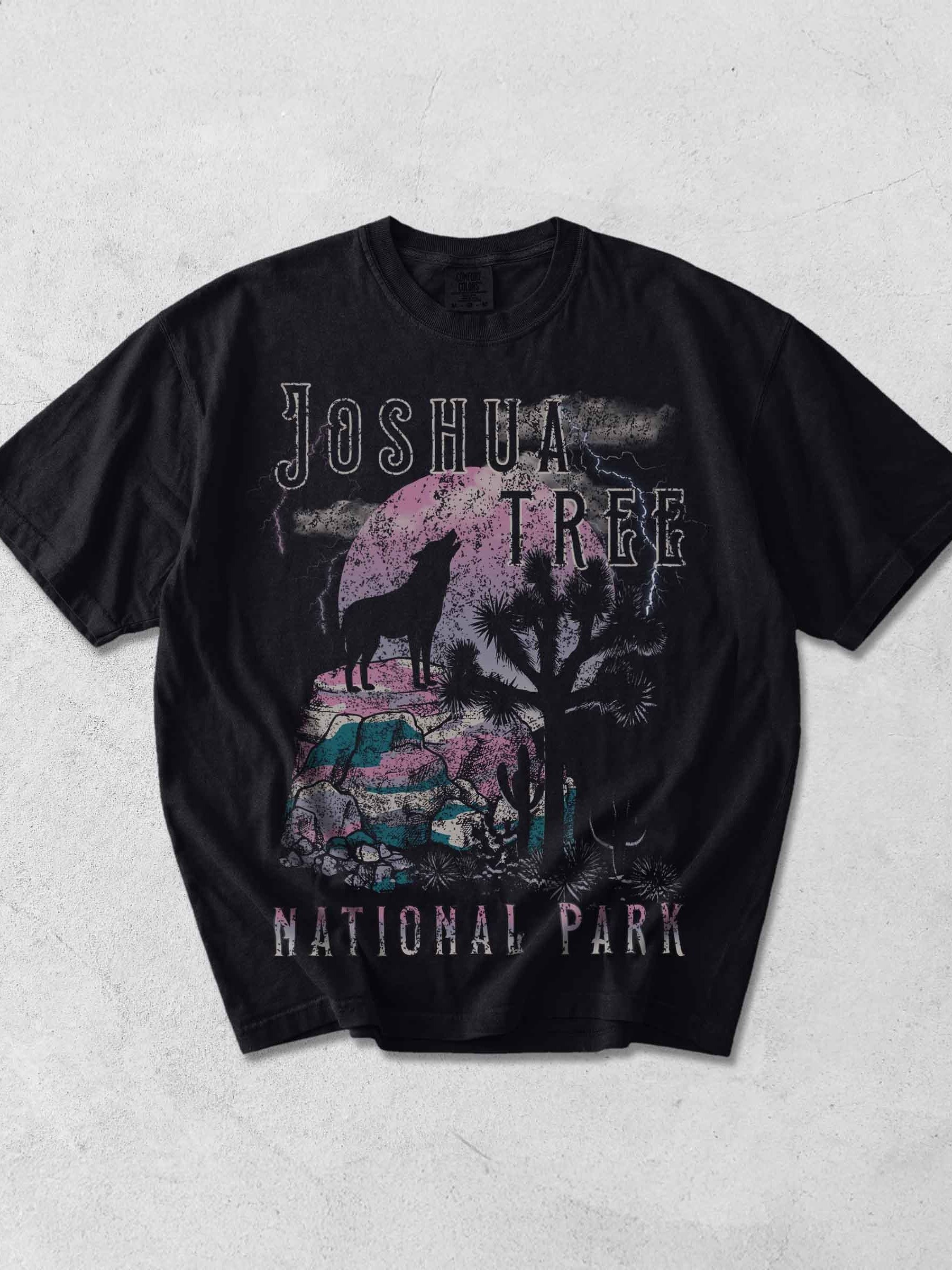 Joshua Tree National Park Vintage Desert Wolf Shirt – Retro Sunset Graphic Tee, Boho Nature Travel Apparel product image (1)