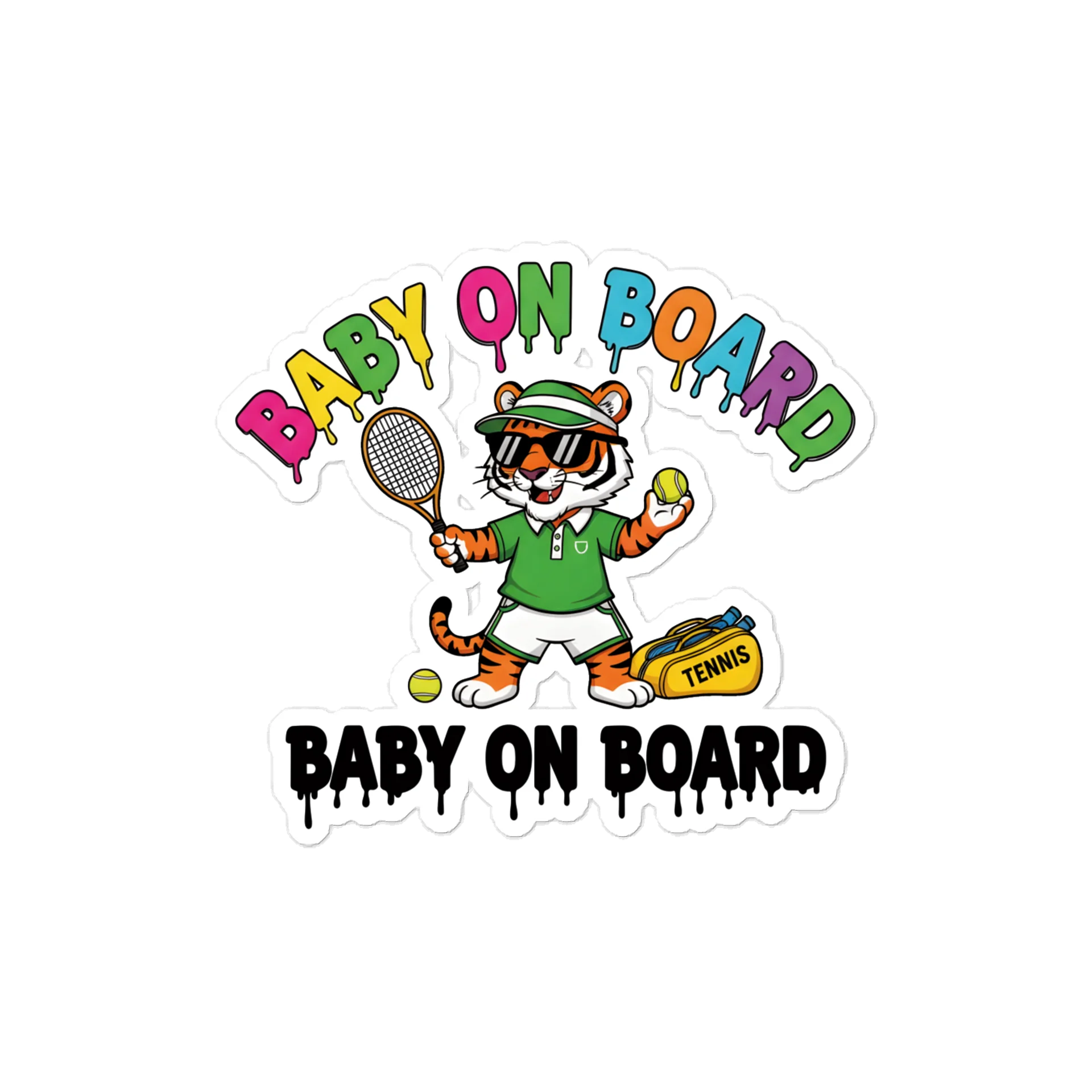 Funny Tiger Tennis Baby on Board Sticker - 5x5 Weatherproof Vinyl Car Decal - Premium Tiger Tennis Court Accessory product image (1)