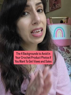 If you’re using these backgrounds in your crochet product photos they could be costing you sales.  Backgrounds are one of the most overlooked parts of crochet product photography, and yet they’re one of the easiest ways to make your products stand out so you get those sales OR completely ruin the photo. So here’s how you choose the right background for your photo. 1. Your background should make the color of your product pop. Avoid dark backgrounds on dark products Example, if you have a grey product, you want to choose a light colored background.  2. Similar to tip 1: Avoid light backgrounds on light products. If you have a white or cream product, try a darker background. Like a light grey instead of white. 3. Make sure the texture of the background isn’t overshadowing or competing with the texture of your product.  4. Avoid multicolored backgrounds that overshadow your products.  Keep your backgrounds, clean, simple, and complementary to your product helps your crochet makes stand out as the main character of the photo. Upgrading my product photos was just one of the things I did that helped me get views and sales as a crochet seller.  If you want to see the simple 4 step framework I followed to go viral for the right audience and get my first 200 crochet sales, grab my free Crocheters Get Seen and Get Sales Guide on my profile. ~With Love, Leisha💕 #crocheter #crochetbusiness #crochetersoftiktok #productphotos #photography101 