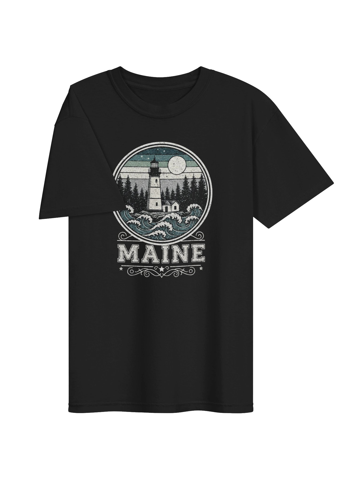 Maine Lighthouse Waves T-Shirt | Vintage Coastal Travel Tee product image (3)