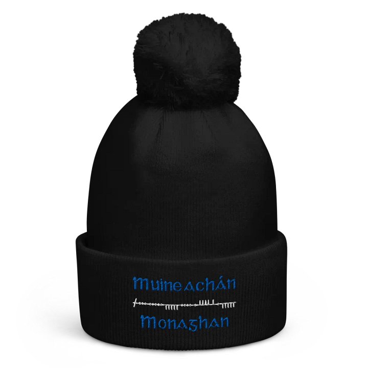 Monaghan/Muineachán Scholastic style Ogham embroidered Pom-Pom Beanie product image (1)