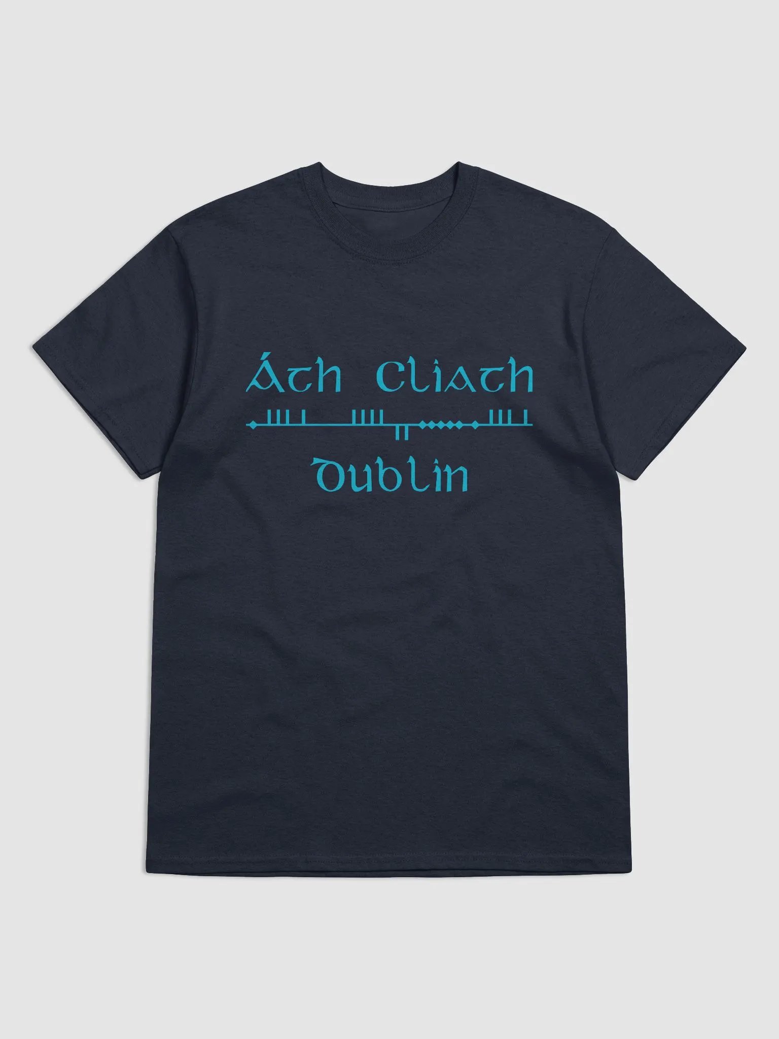 Dublin/Áth Cliath, light Blue Scholastic style ogham. printed T-shirt product image (1)
