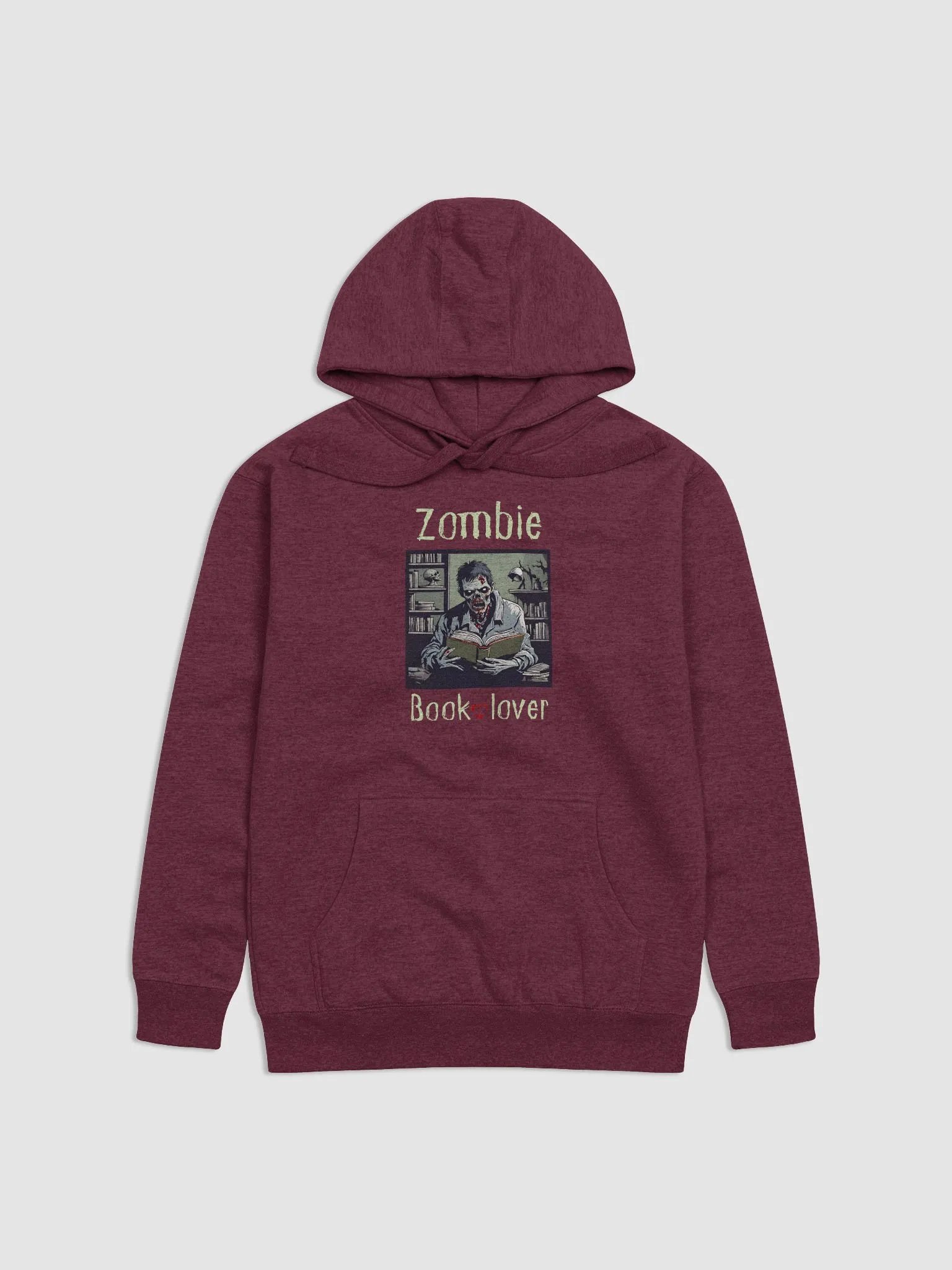 Zombie Book Lover Maroon Unisex Hoodie product image (1)