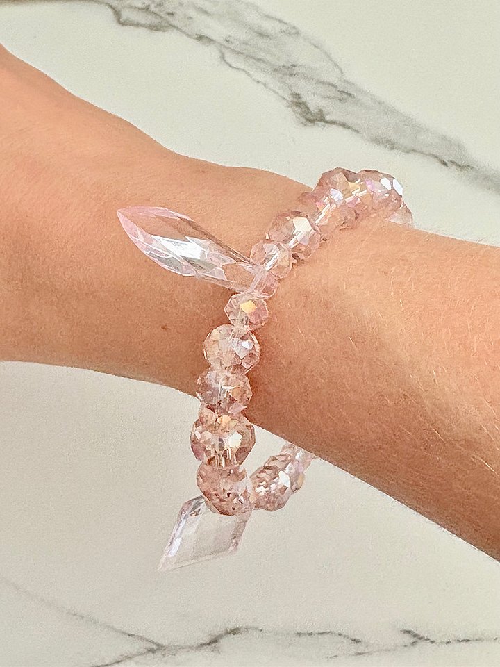MFD-00051 | Blush Crystal Radiance | Faceted Glass Bead Bracelet | Handmade 7.5" Coastal Charm | by Monique Faella Designs™ product image (1)