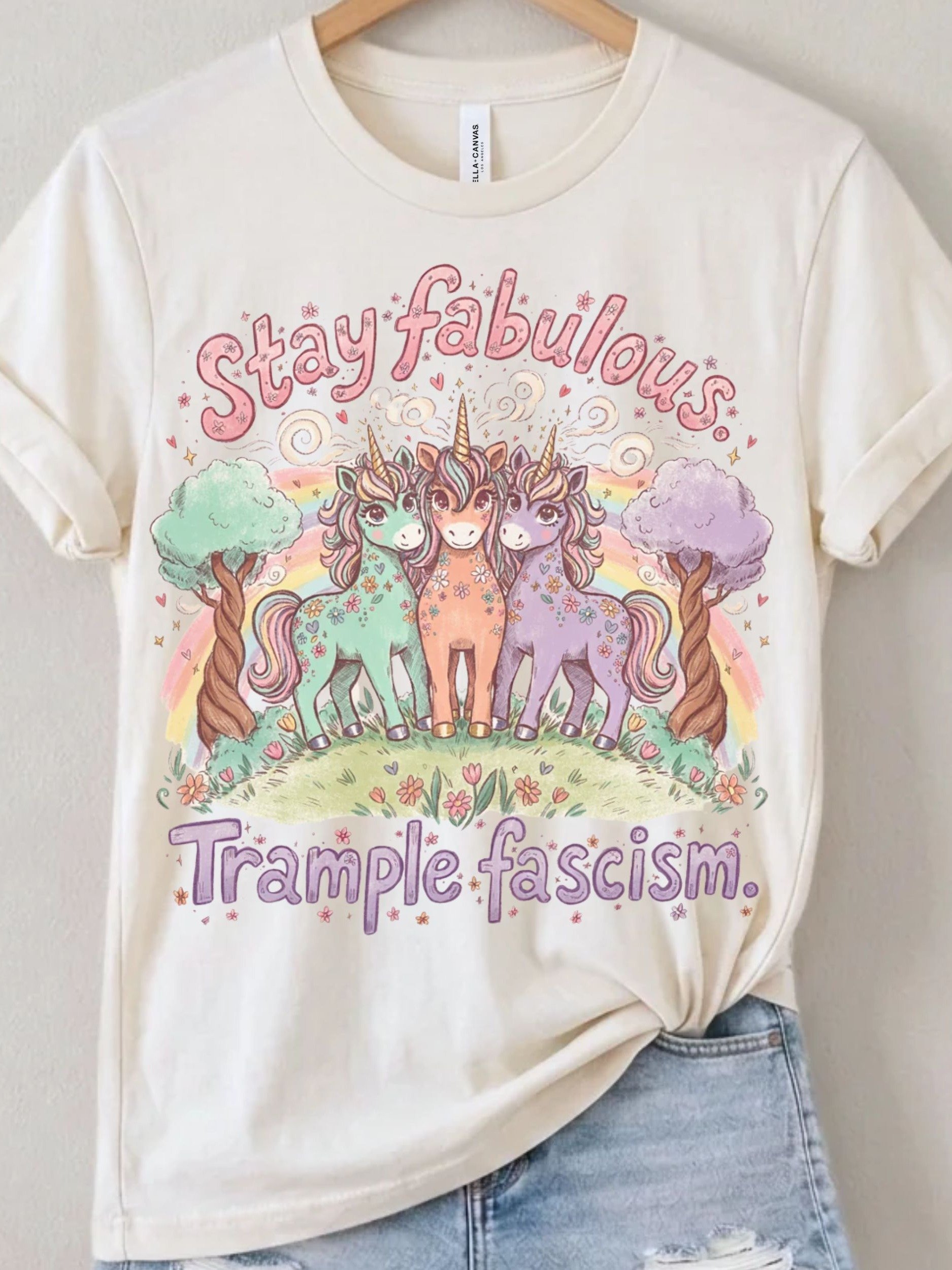 Stay Fabulous, Trample Fascism Retro Unicorn Tee product image (16)