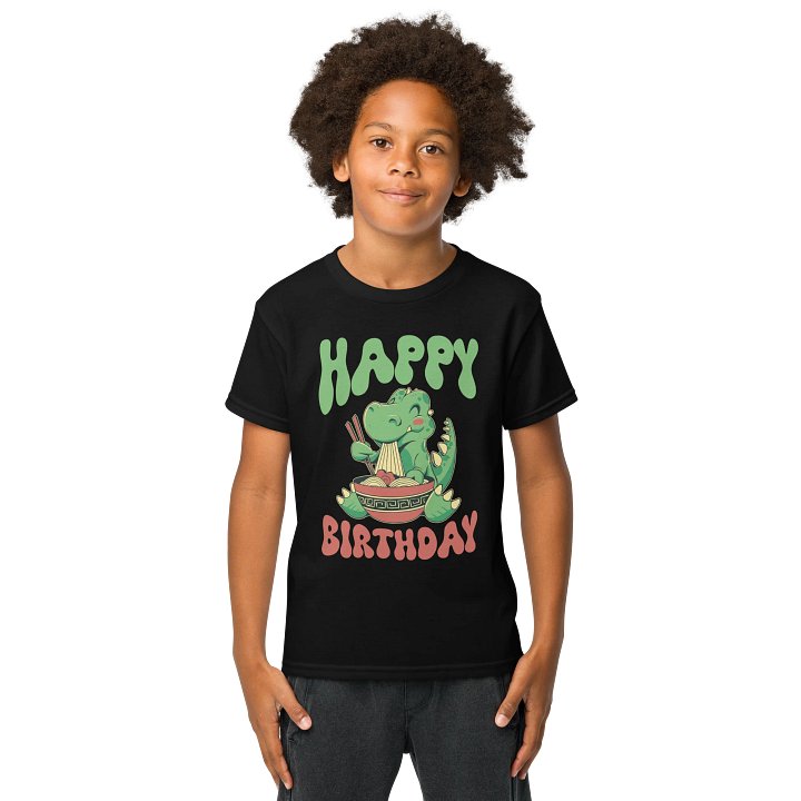 Happy Birthday (Dinosaur Eating Noodles) T-Shirt For Kids product image (1)