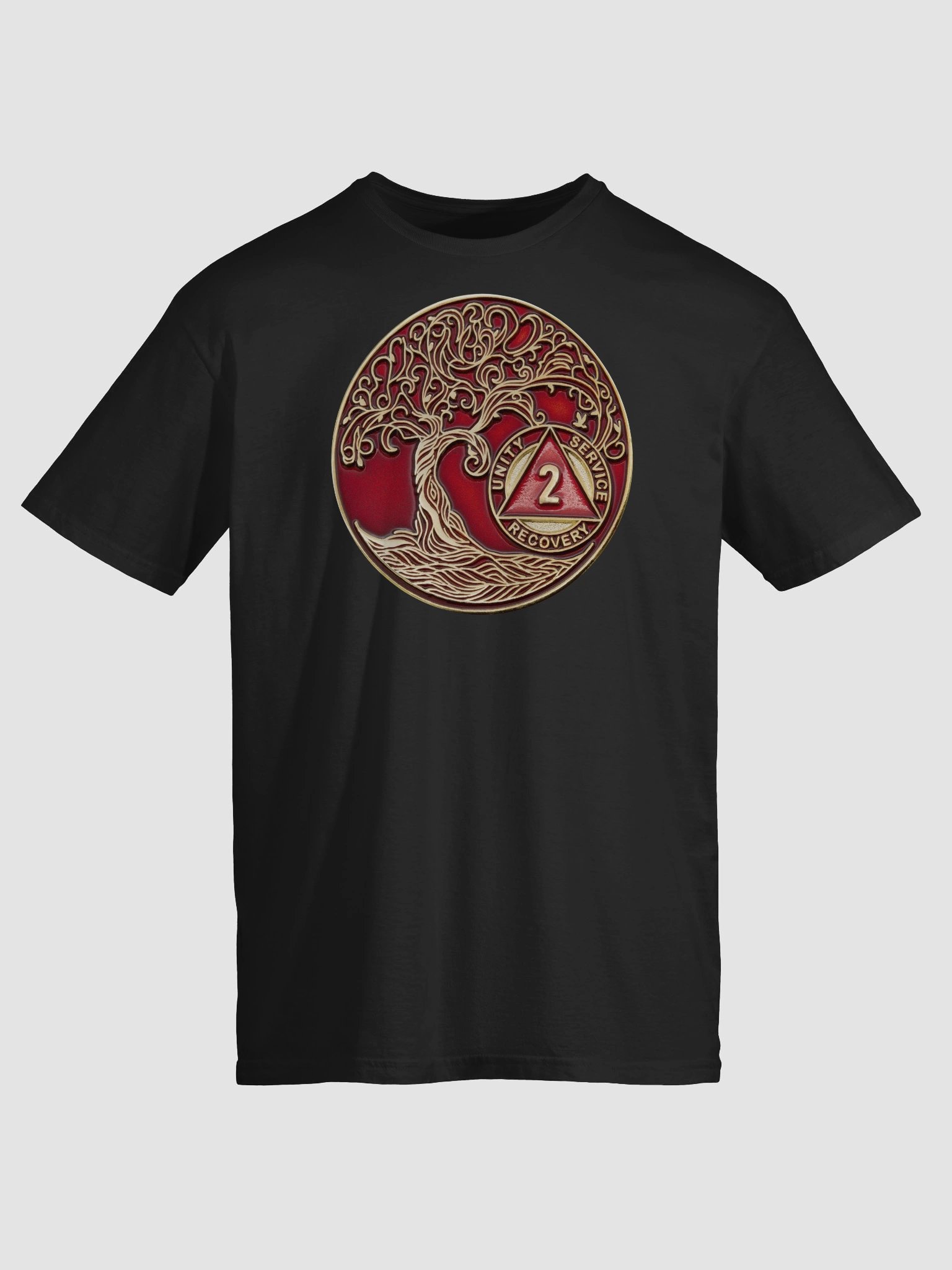 Twisted Tree of Life 2nd Year Sobriety Red Medallion | Recovery T-Shirt Inspiring Sobriety product image (1)