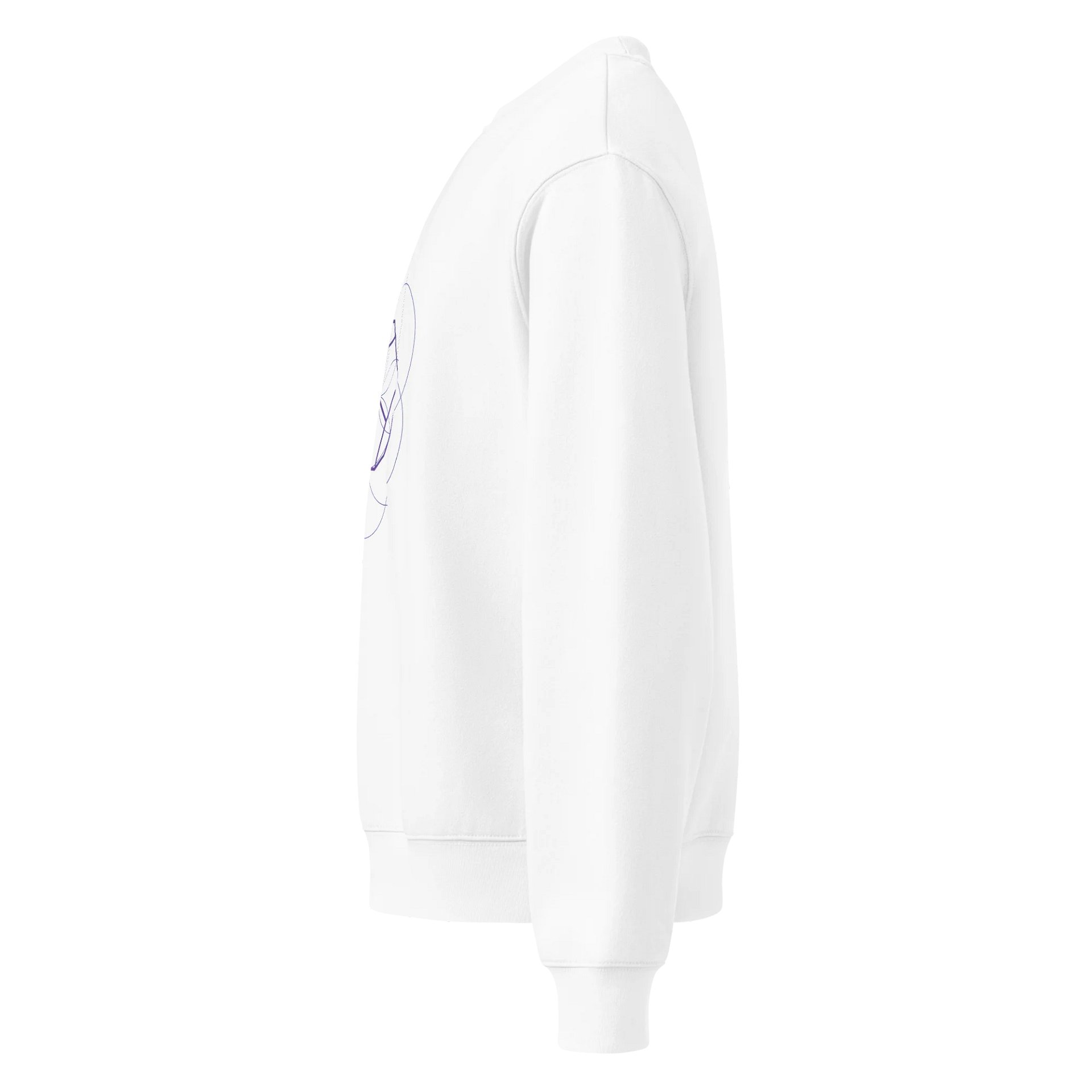 White Sweater – Purple Dodecahedron (Centered Front & Upper Back Print) product image (3)