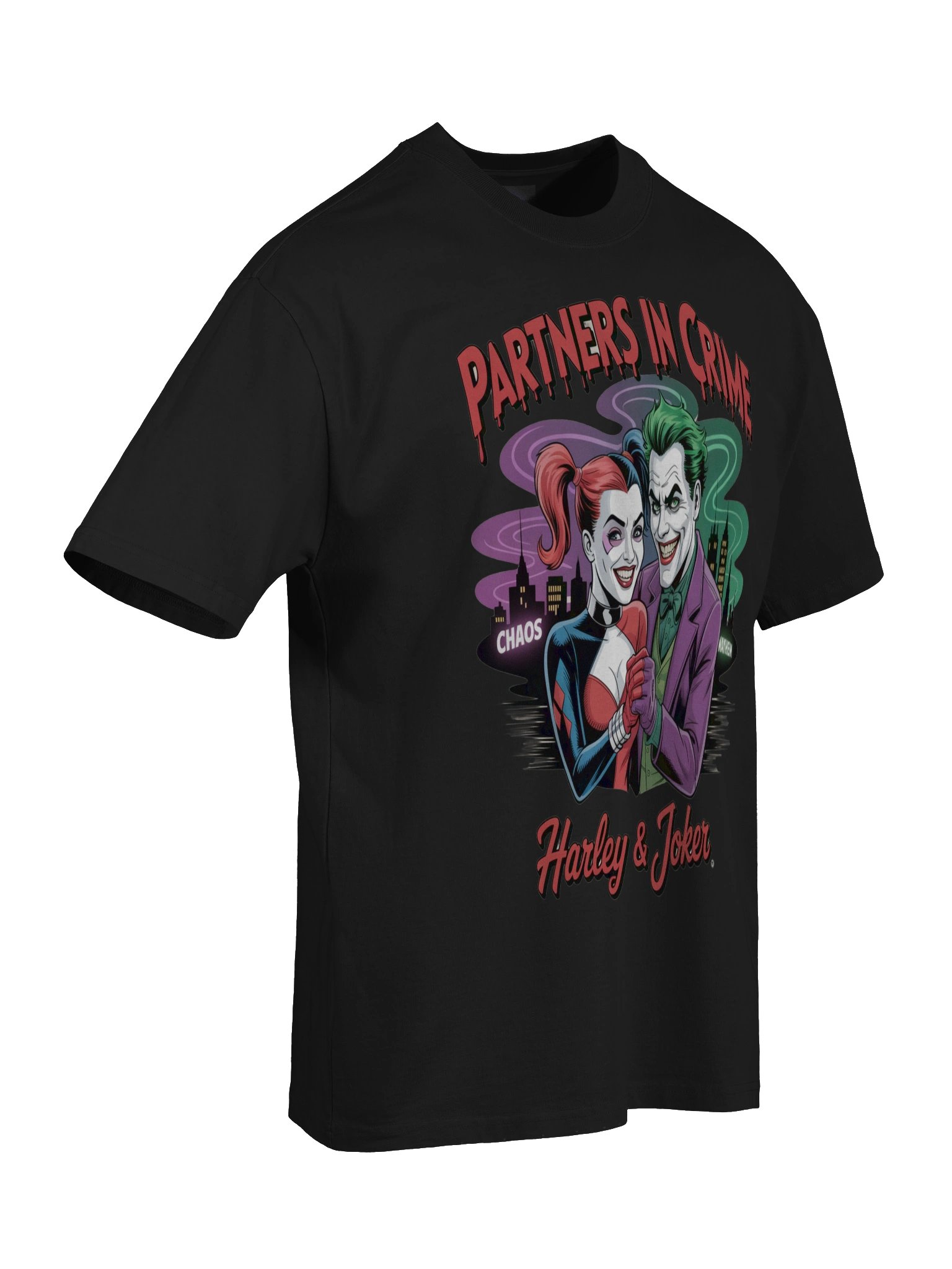 Partners in Crime: Harley Quinn & Joker Shadowed Shenanigans Oversized Faded Unisex T-Shirt product image (8)