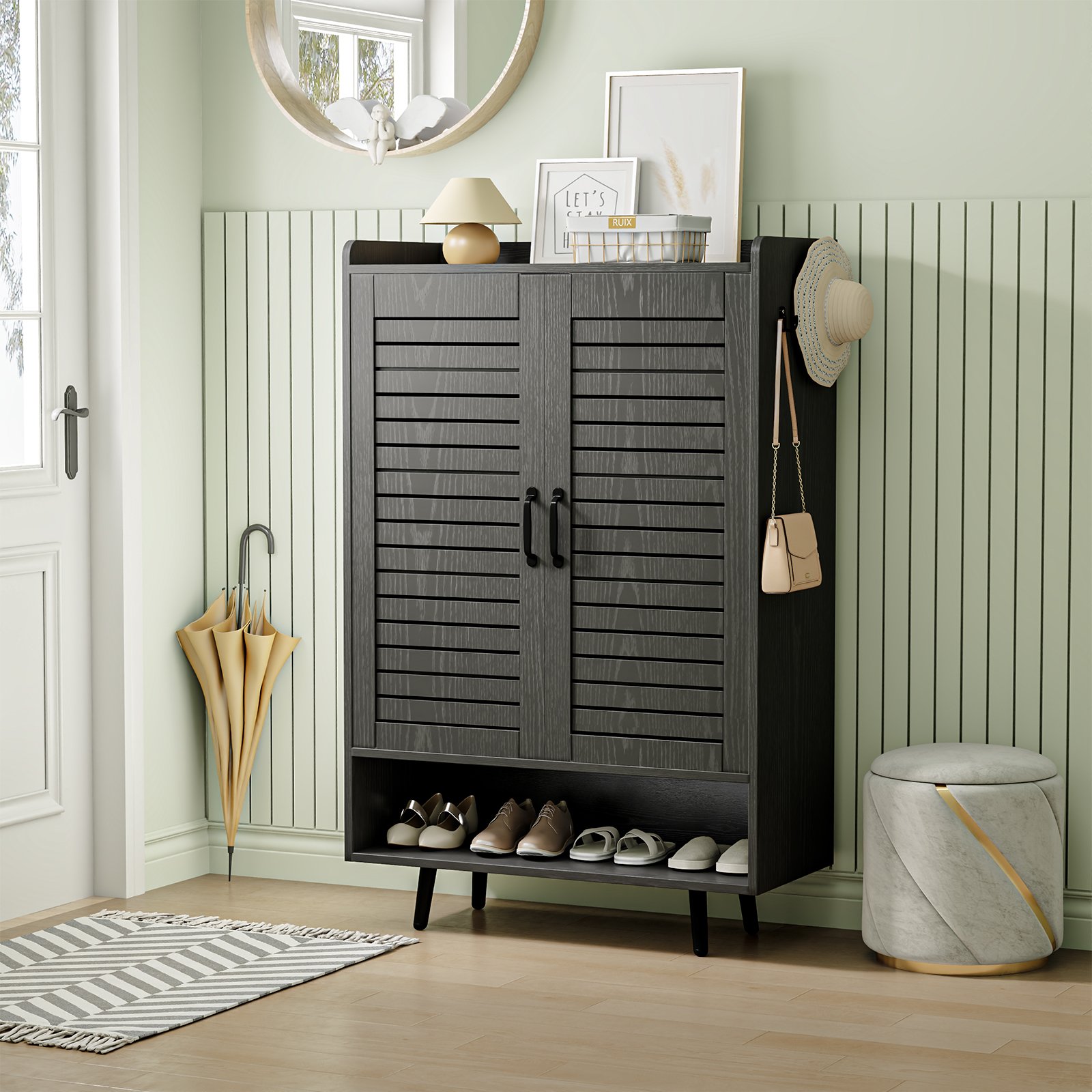 7 Tier Shoe Cabinet with Doors Shoe Storage Cabinet with Adjustable Shelves,50" Large Wooden Shoe Cabinet Storage for Closet, Shoe Organizer for Entryway, Hallway, Black product image (2)