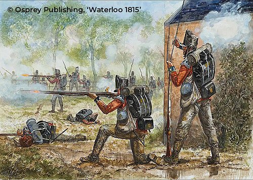 ‘The Light Companies of the Coldstream and 3rd Foot Guards at Hougoumont’ - an illustration by Gerry Embleton for Osprey Publ...