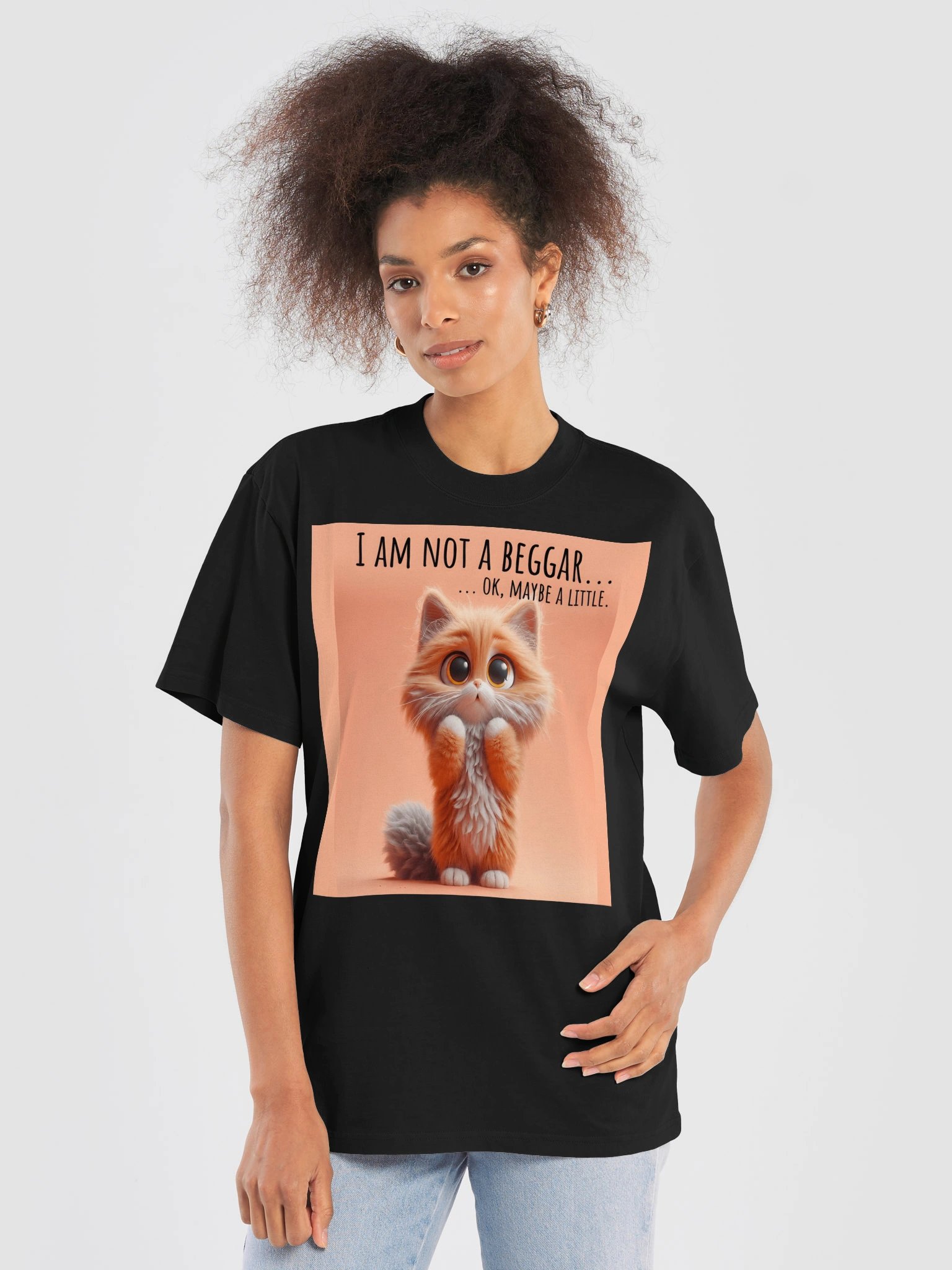 Cute Begging Cat Oversized T-Shirt, Premium AS Colour Faded Black Cat Lover Gift, Funny Kitty Tee Shirt product image (7)