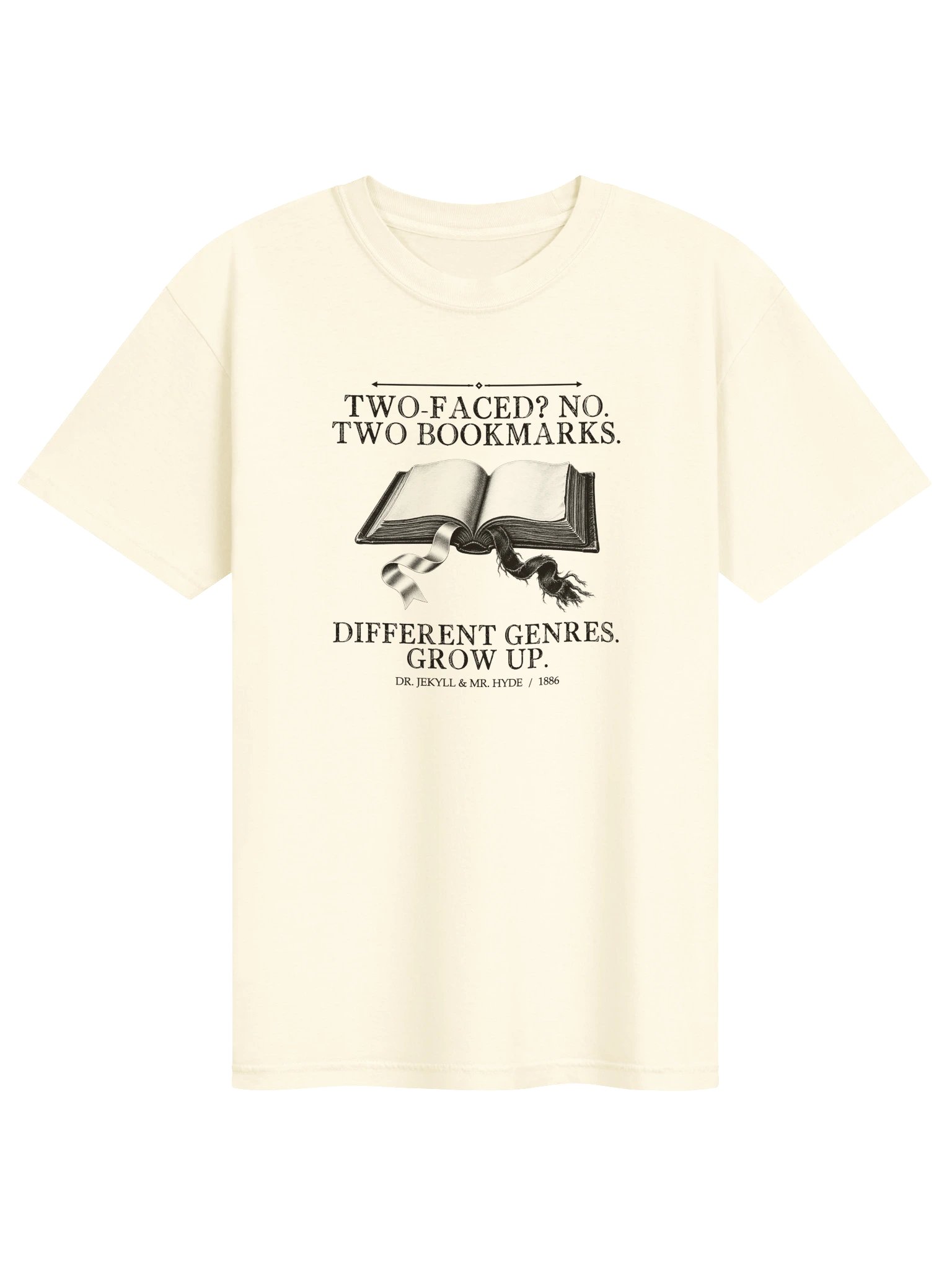 Two Bookmarks Genres -- The Strange Case of Dr Jekyll and Mr Hyde Tee (Light) product image (1)