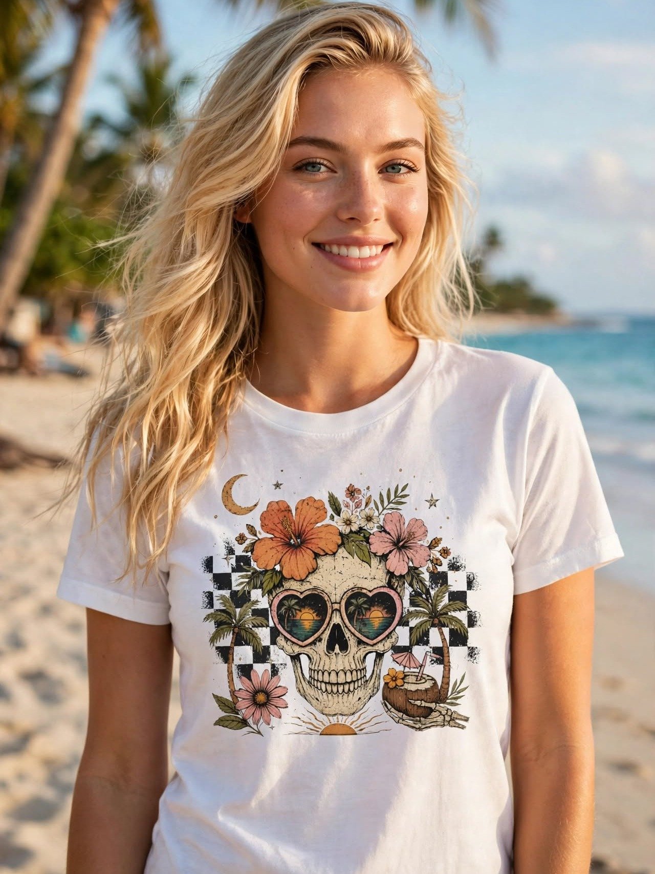 Tropical Skull Sunset Boho Tee product image (2)