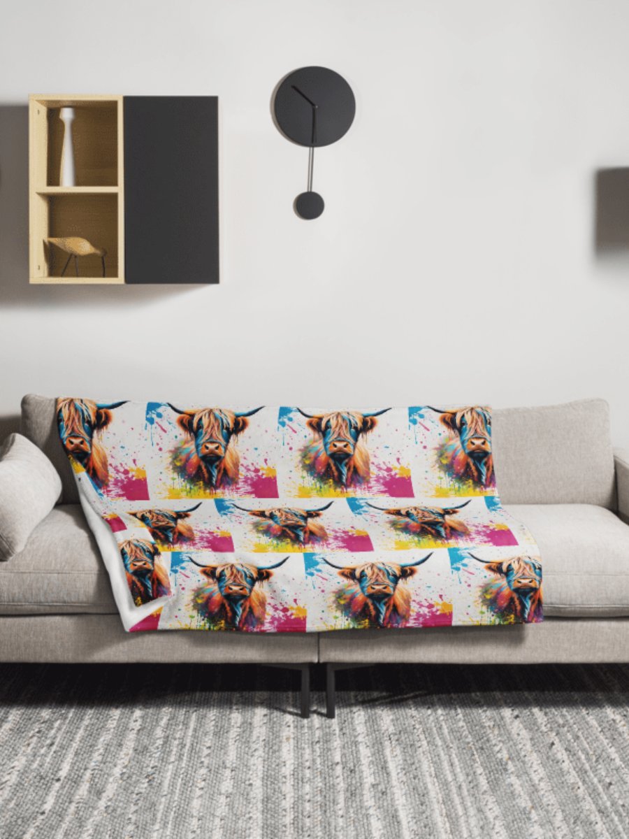Multi Coloured Paint Splash Highland Cow Blanket product image (2)
