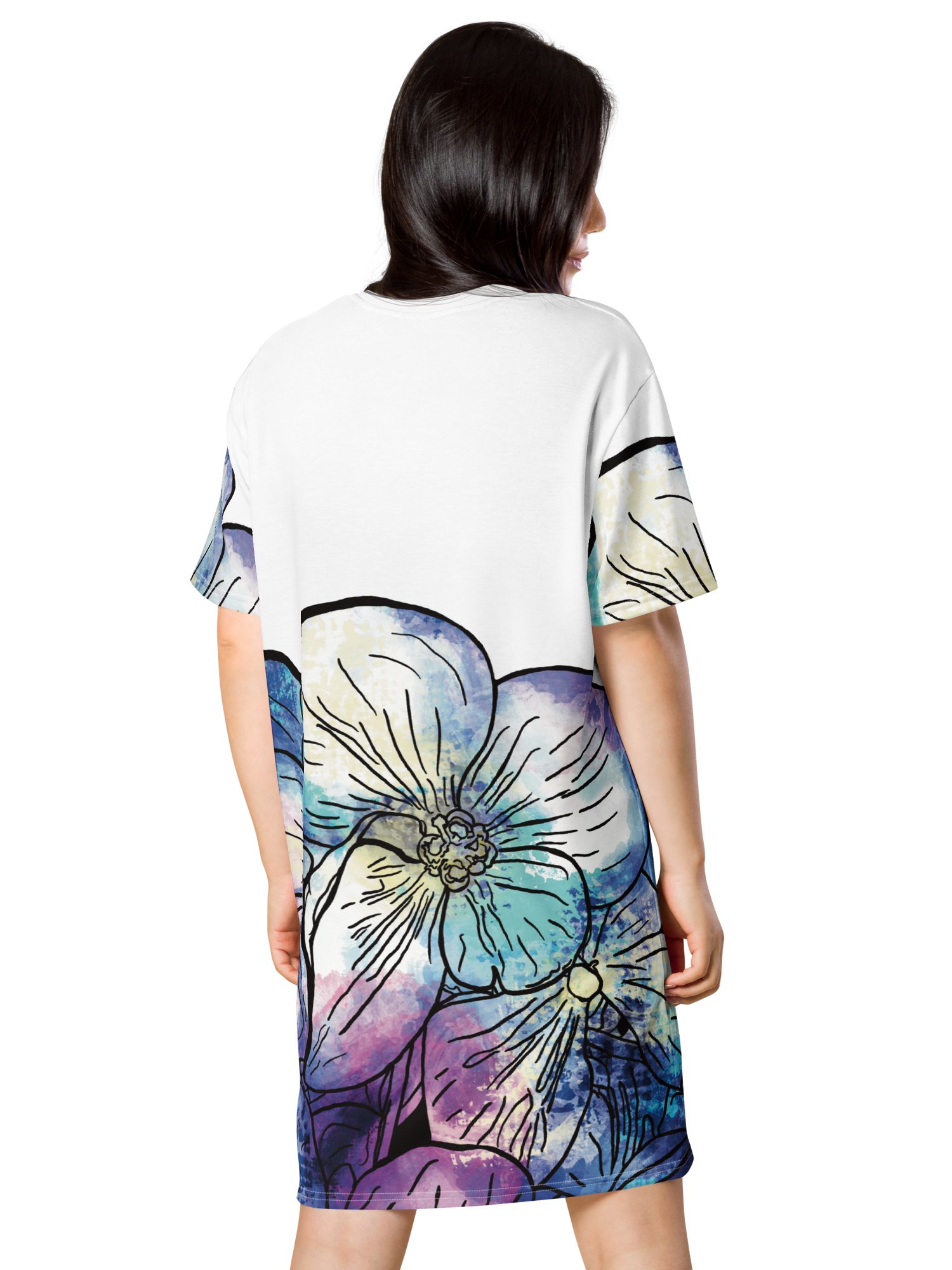 Coastal Bloom Hydrangeas on White | Elegant Summer Design | T-Shirt Dress | by Monique Faella Designs™ product image (6)